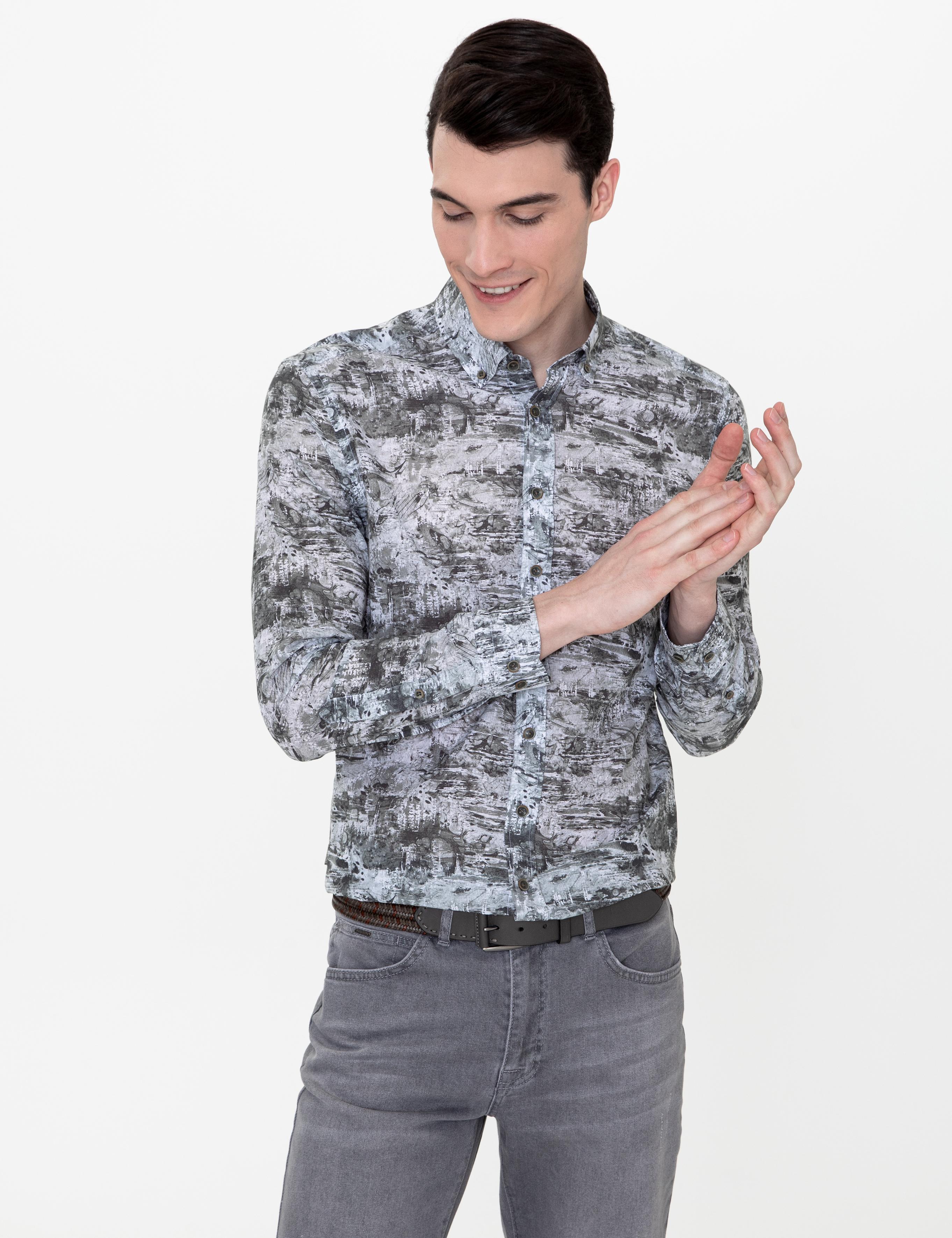 Haki Slim Fit Uzun Kollu Gömlek