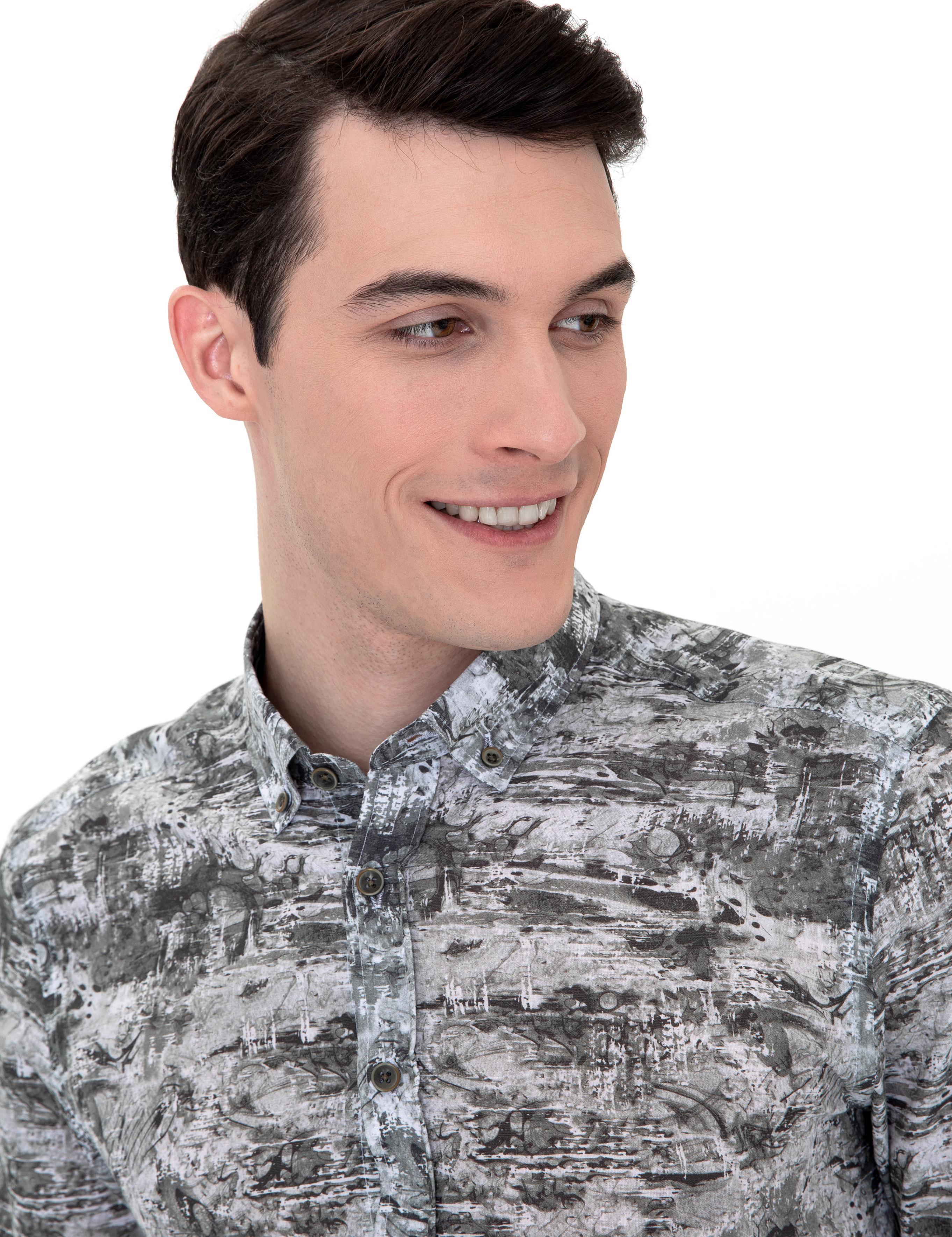 Haki Slim Fit Uzun Kollu Gömlek