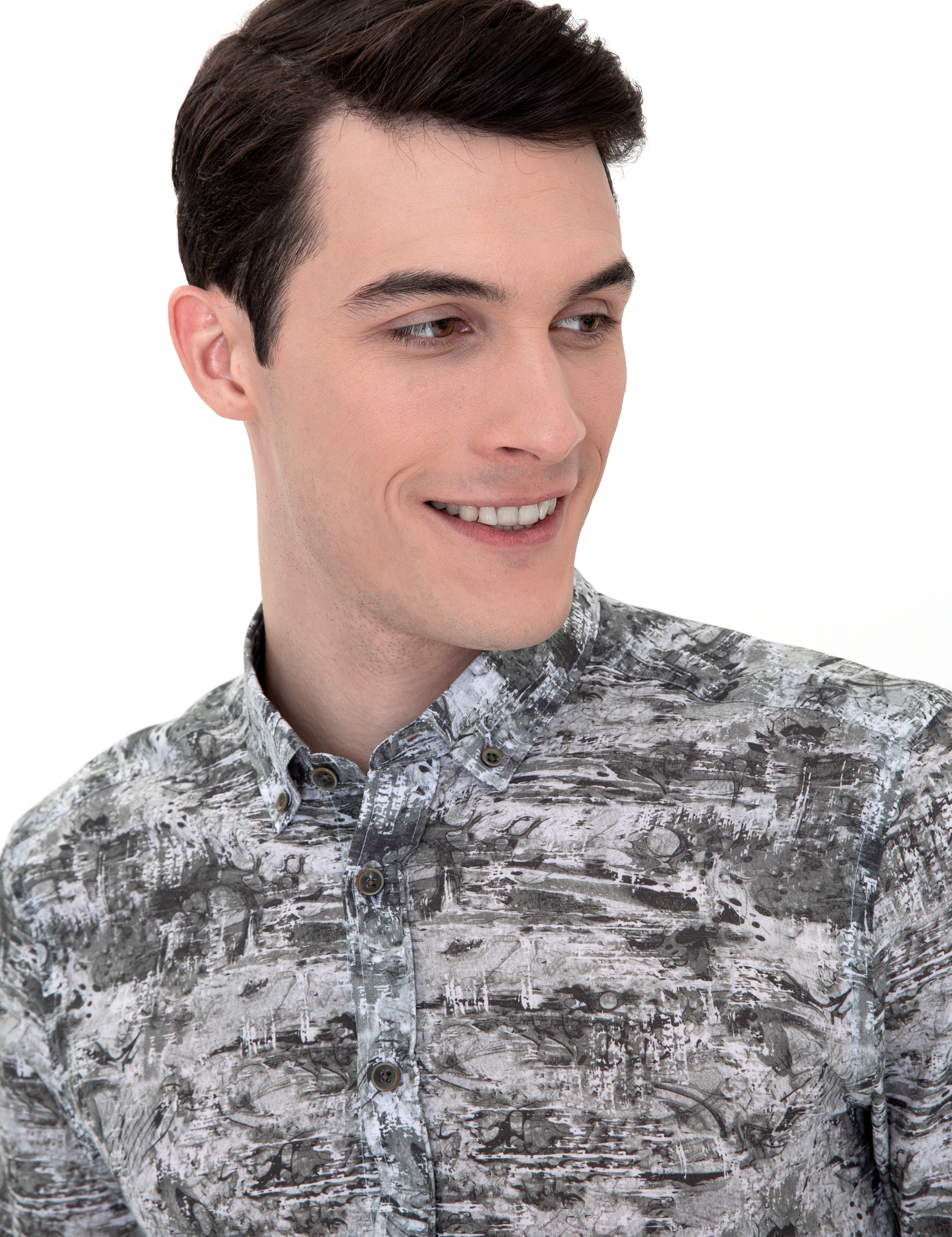 Haki Slim Fit Uzun Kollu Gömlek - Image 2