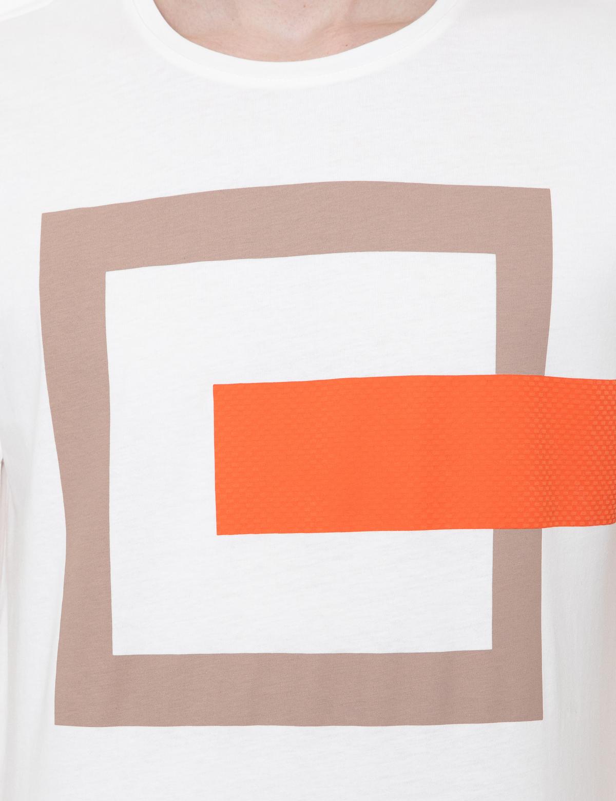 Ekru Slim Fit Baskılı Bisiklet Yaka Tişört - 50249705006