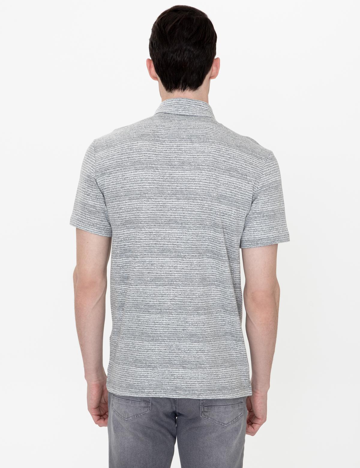 Gri Melanj Slim Fit Baskılı Polo Yaka Tişört - 50249821007