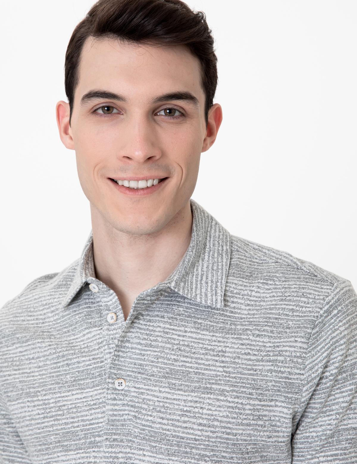 Gri Melanj Slim Fit Baskılı Polo Yaka Tişört - 50249821007