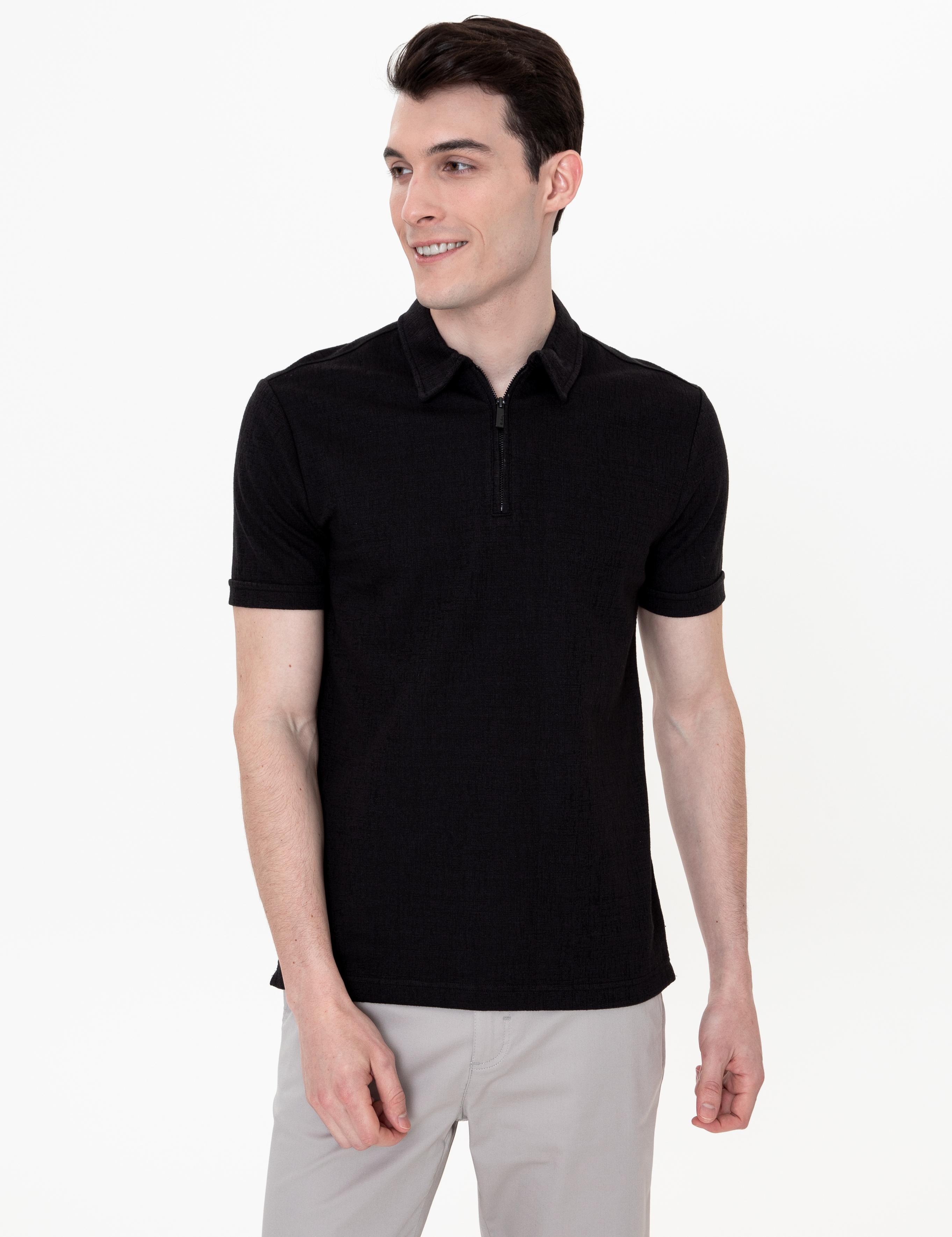 Siyah Slim Fit Polo Yaka Tişört