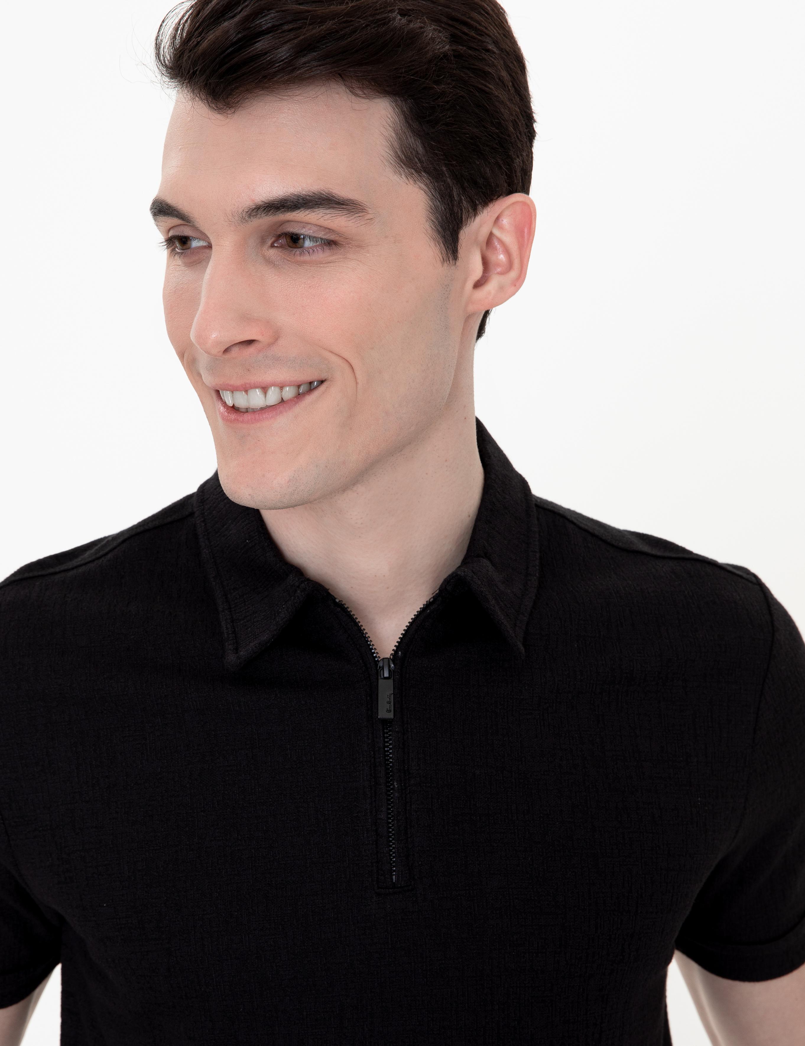 Siyah Slim Fit Polo Yaka Tişört