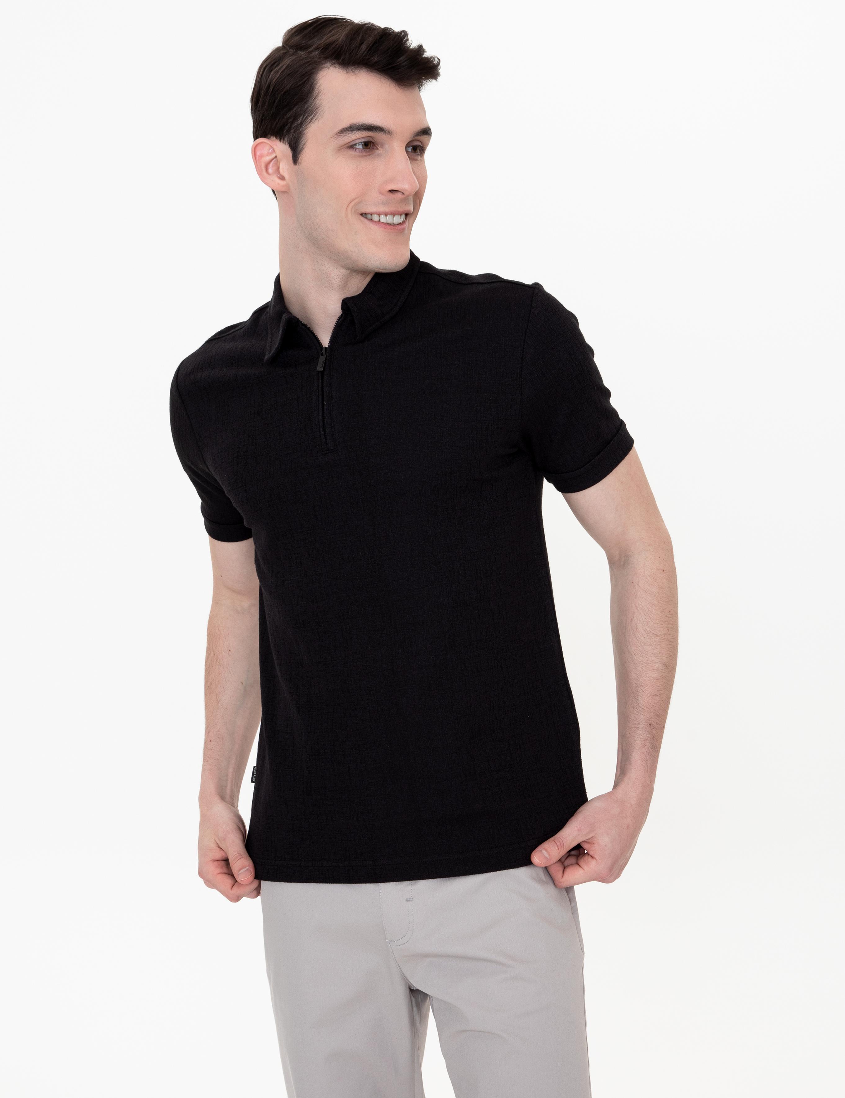 Siyah Slim Fit Polo Yaka Tişört