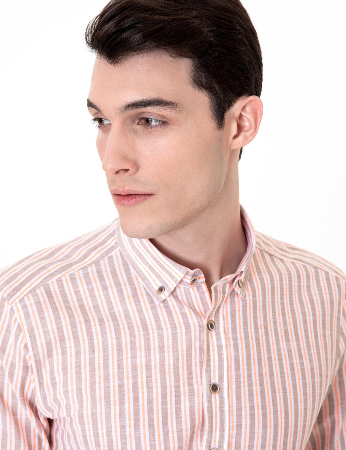 Açık Kahverengi Slim Fit Uzun Kollu Gömlek - 50250522007