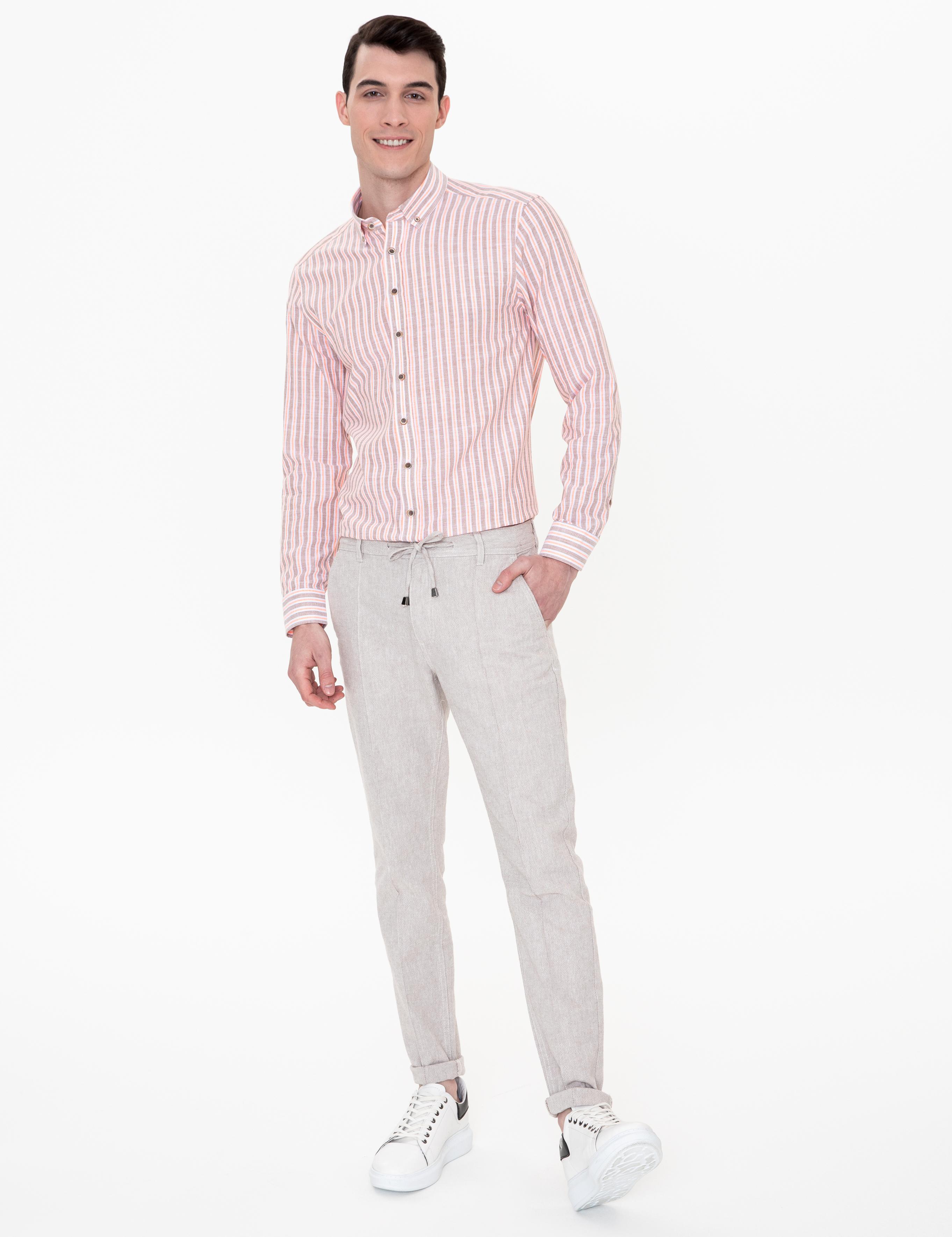 Açık Kahverengi Slim Fit Uzun Kollu Gömlek