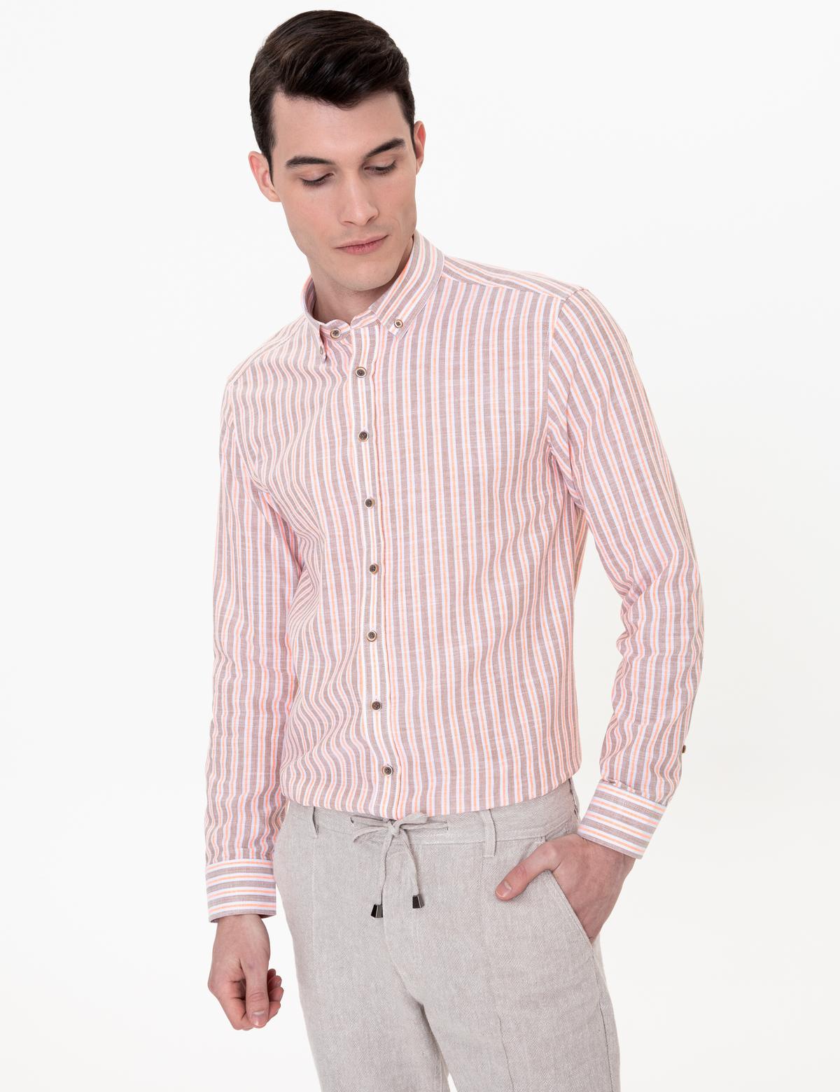 Açık Kahverengi Slim Fit Uzun Kollu Gömlek - 50250522007