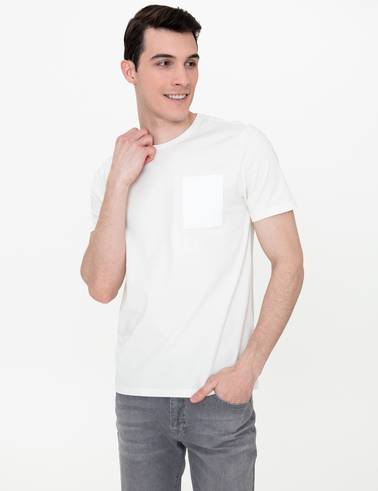 Ekru Slim Fit Bisiklet Yaka Tişört