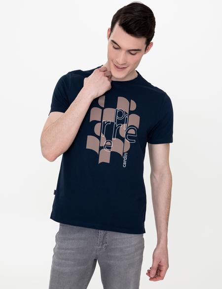 Lacivert Slim Fit Baskılı Bisiklet Yaka Tişört - 50249822015