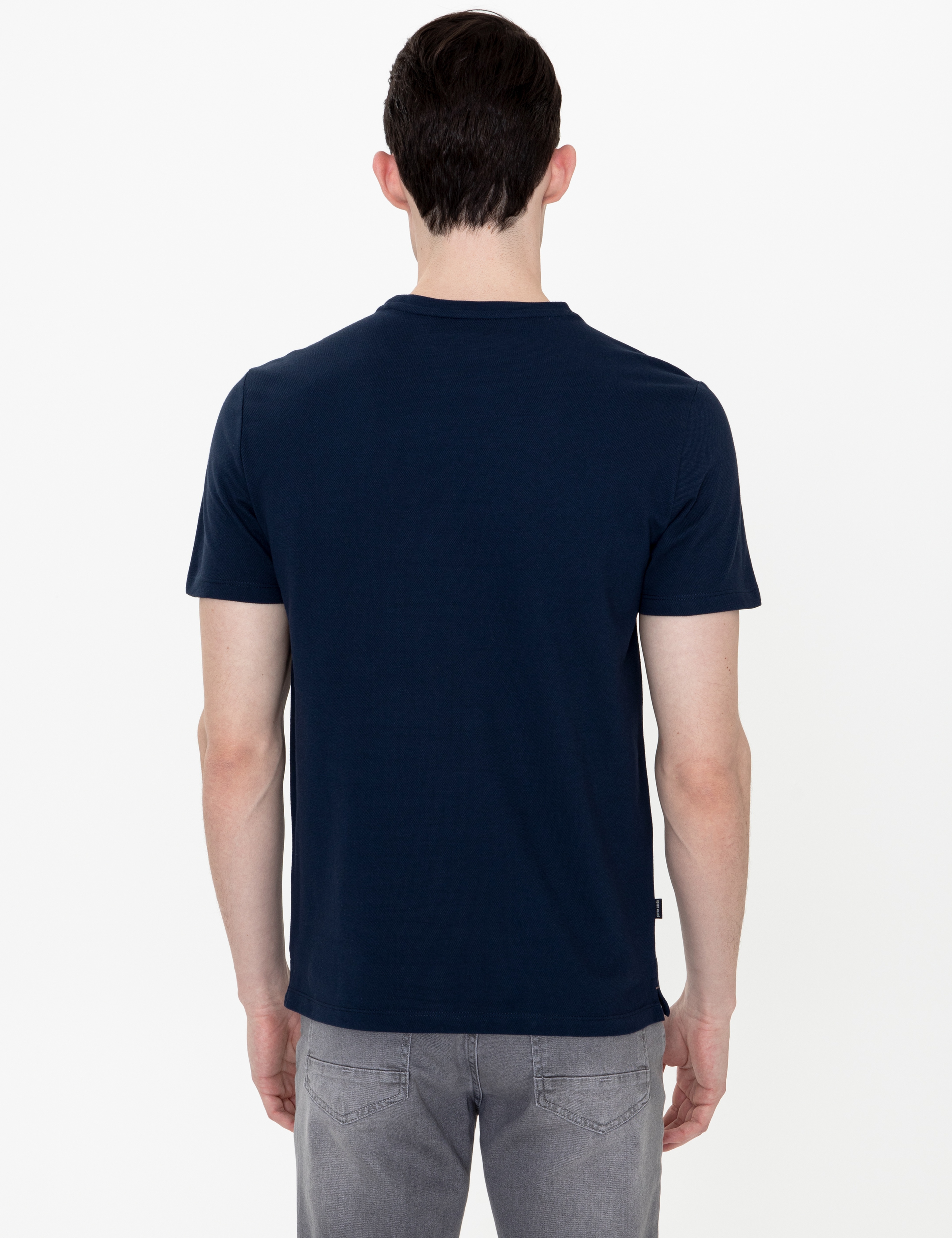 Lacivert Slim Fit Baskılı Bisiklet Yaka Tişört