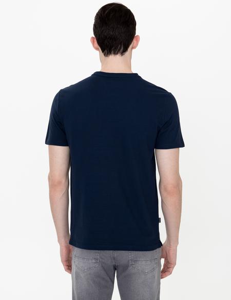 Lacivert Slim Fit Baskılı Bisiklet Yaka Tişört - 50249822015