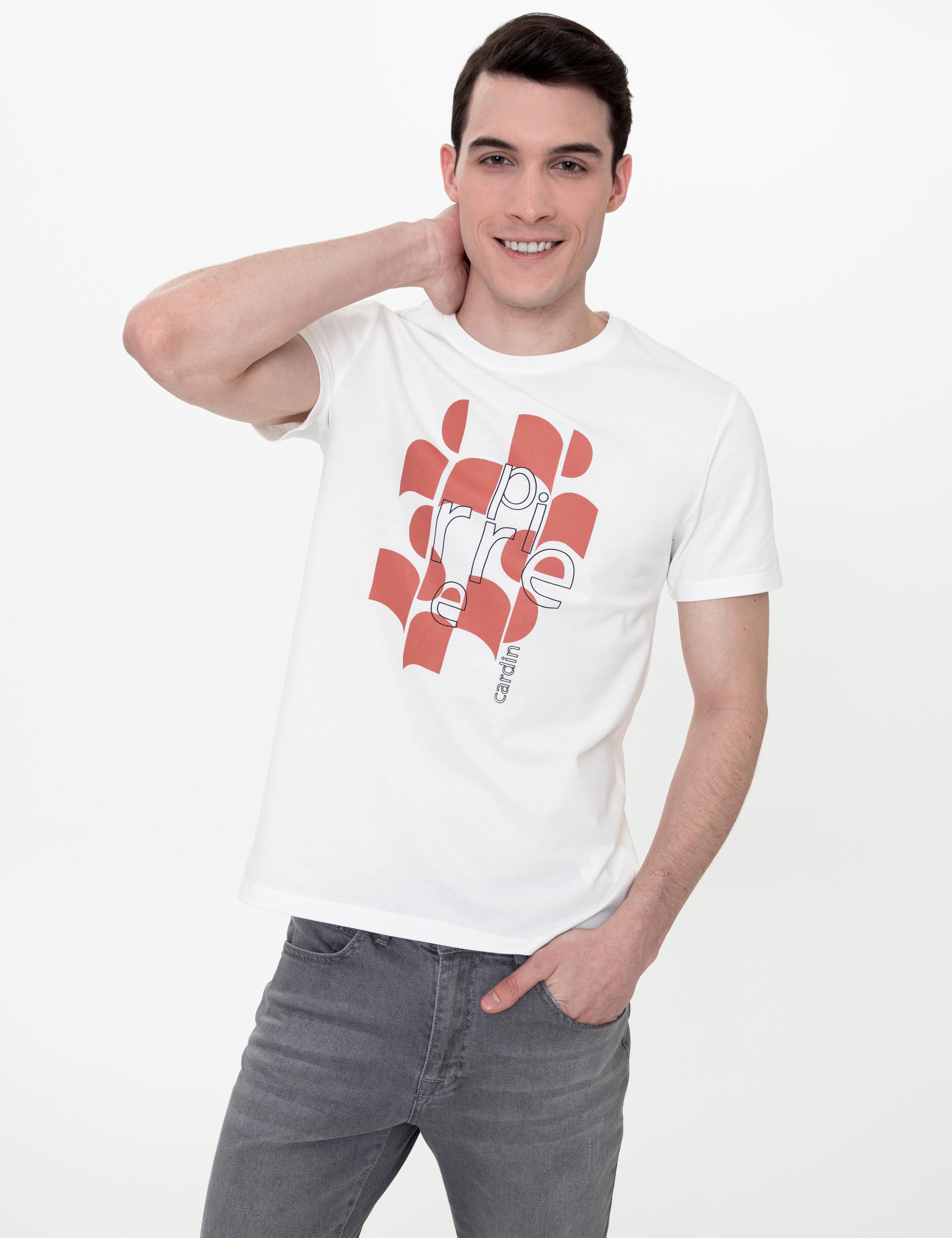 Ekru Slim Fit Bisiklet Yaka Tişört