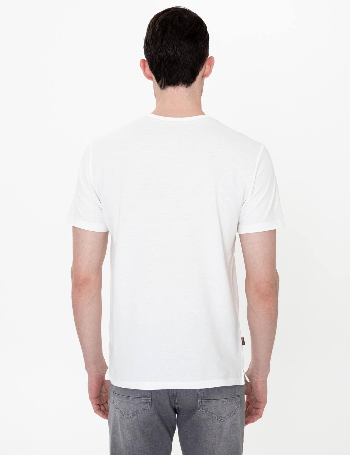 Ekru Slim Fit Bisiklet Yaka Tişört - 50249822003