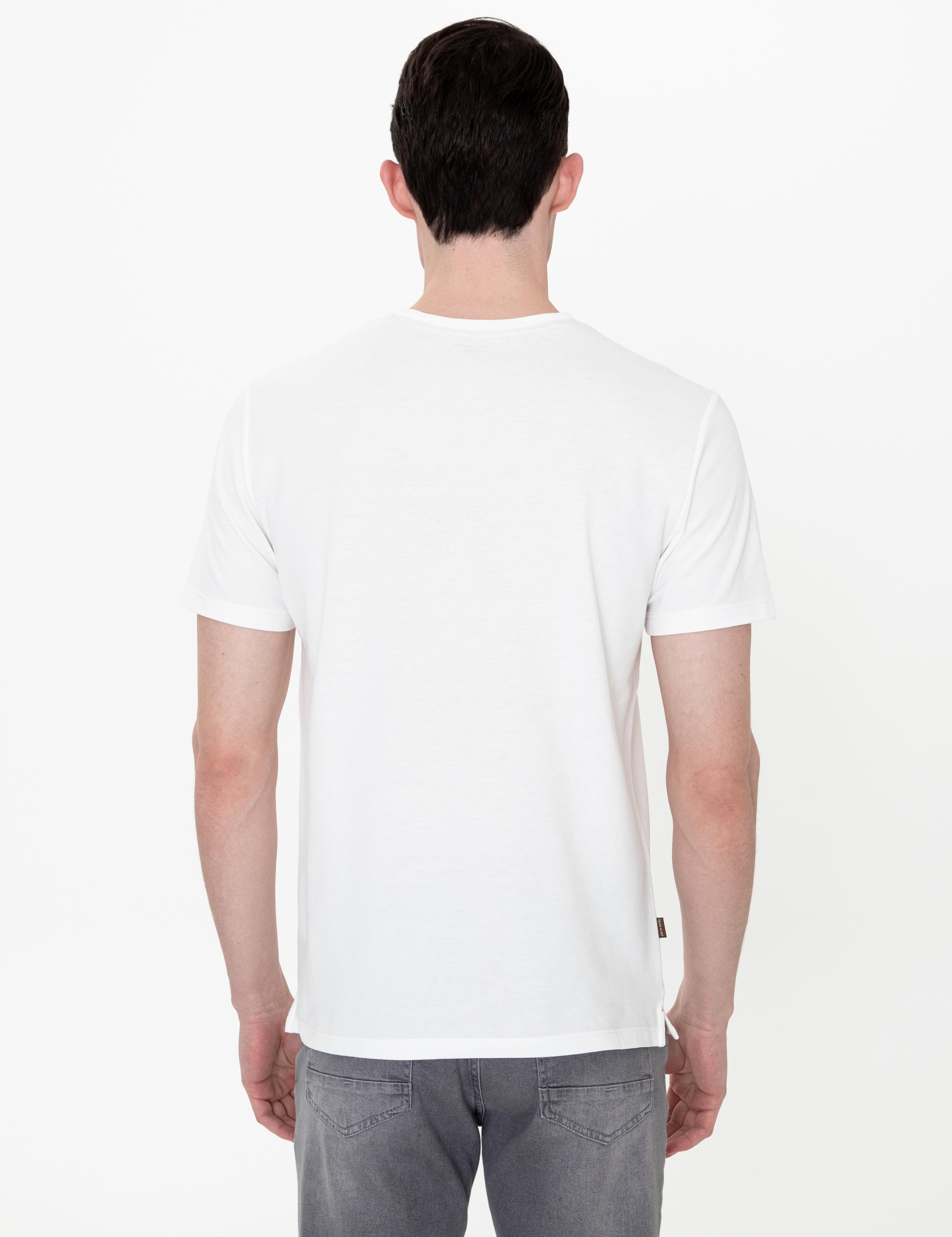 Ekru Slim Fit Bisiklet Yaka Tişört