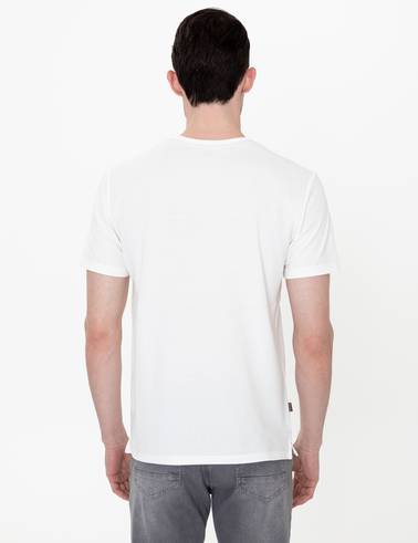 Ekru Slim Fit Bisiklet Yaka Tişört