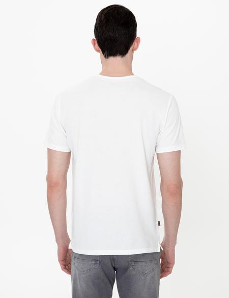 Ekru Slim Fit Bisiklet Yaka Tişört - 50249822003