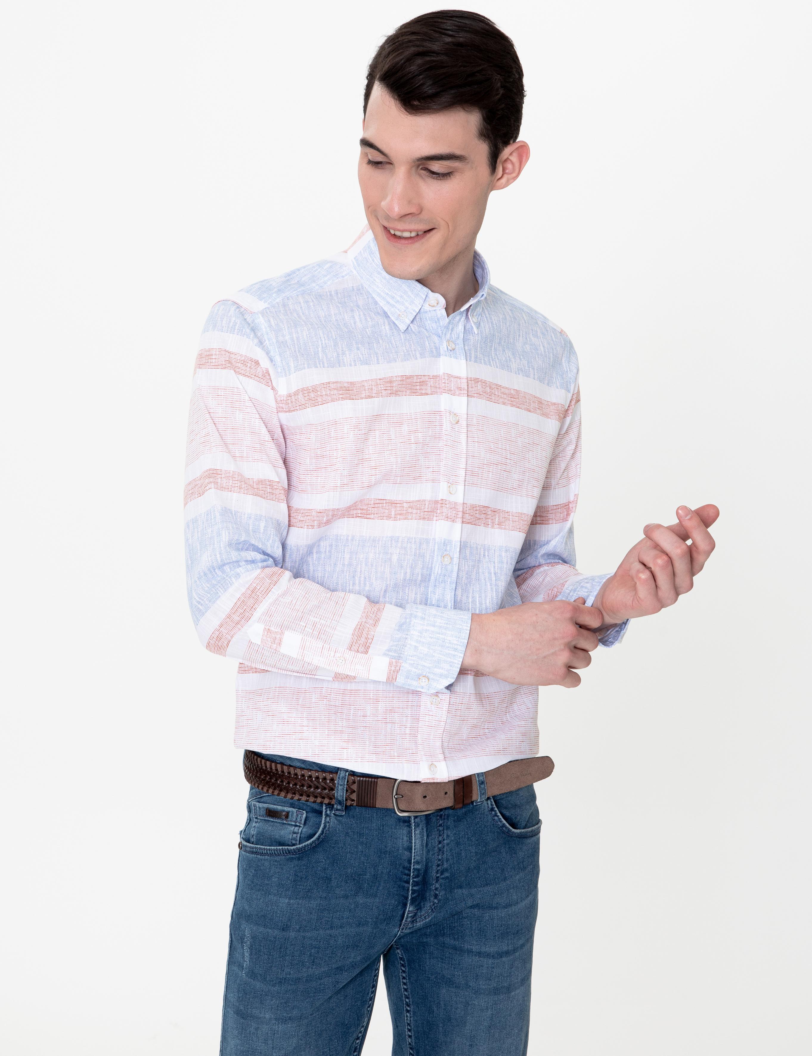 Turuncu Slim Fit Uzun Kollu Gömlek