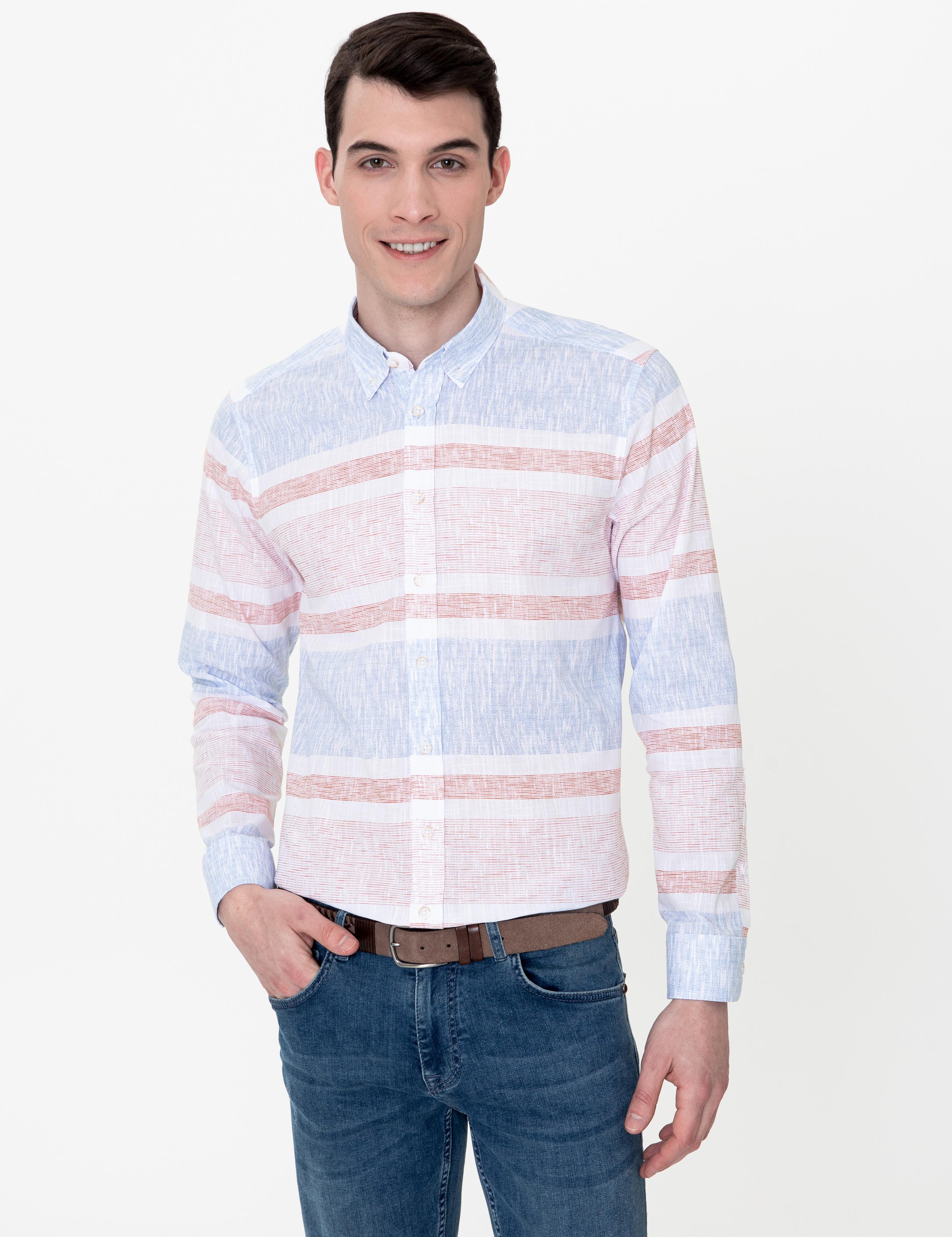 Turuncu Slim Fit Uzun Kollu Gömlek