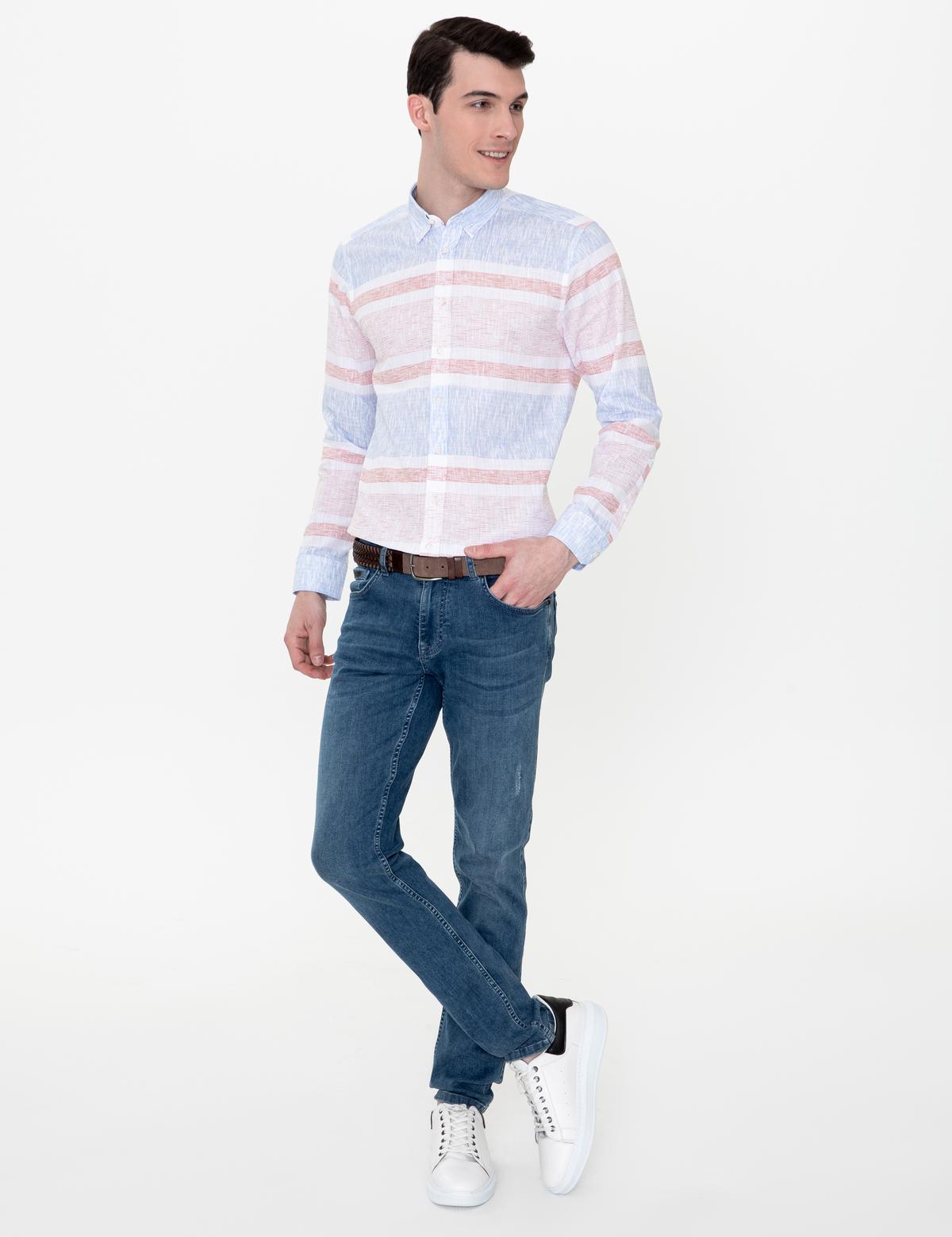 Turuncu Slim Fit Uzun Kollu Gömlek