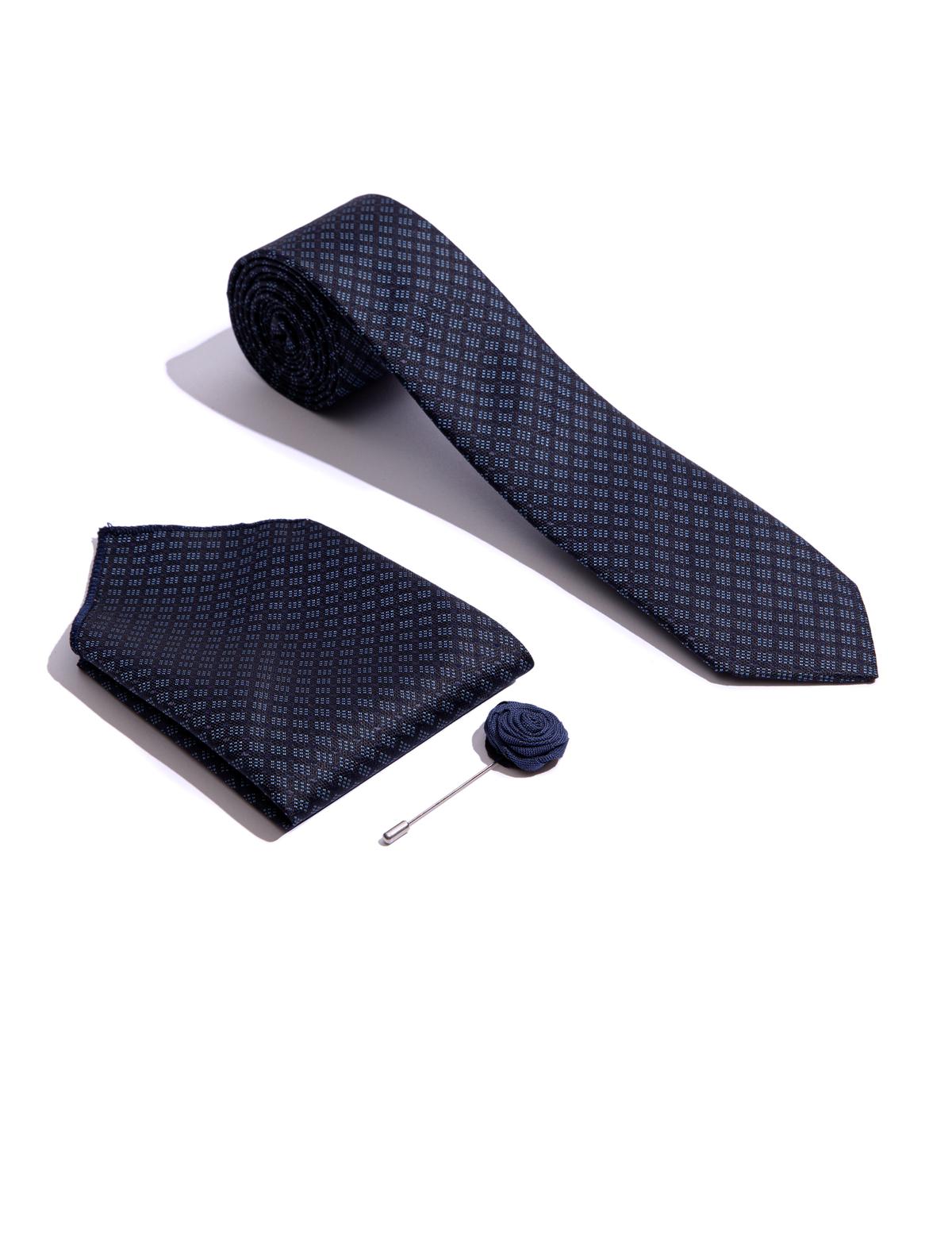 Lacivert 3'lü Kravat Mendil Set