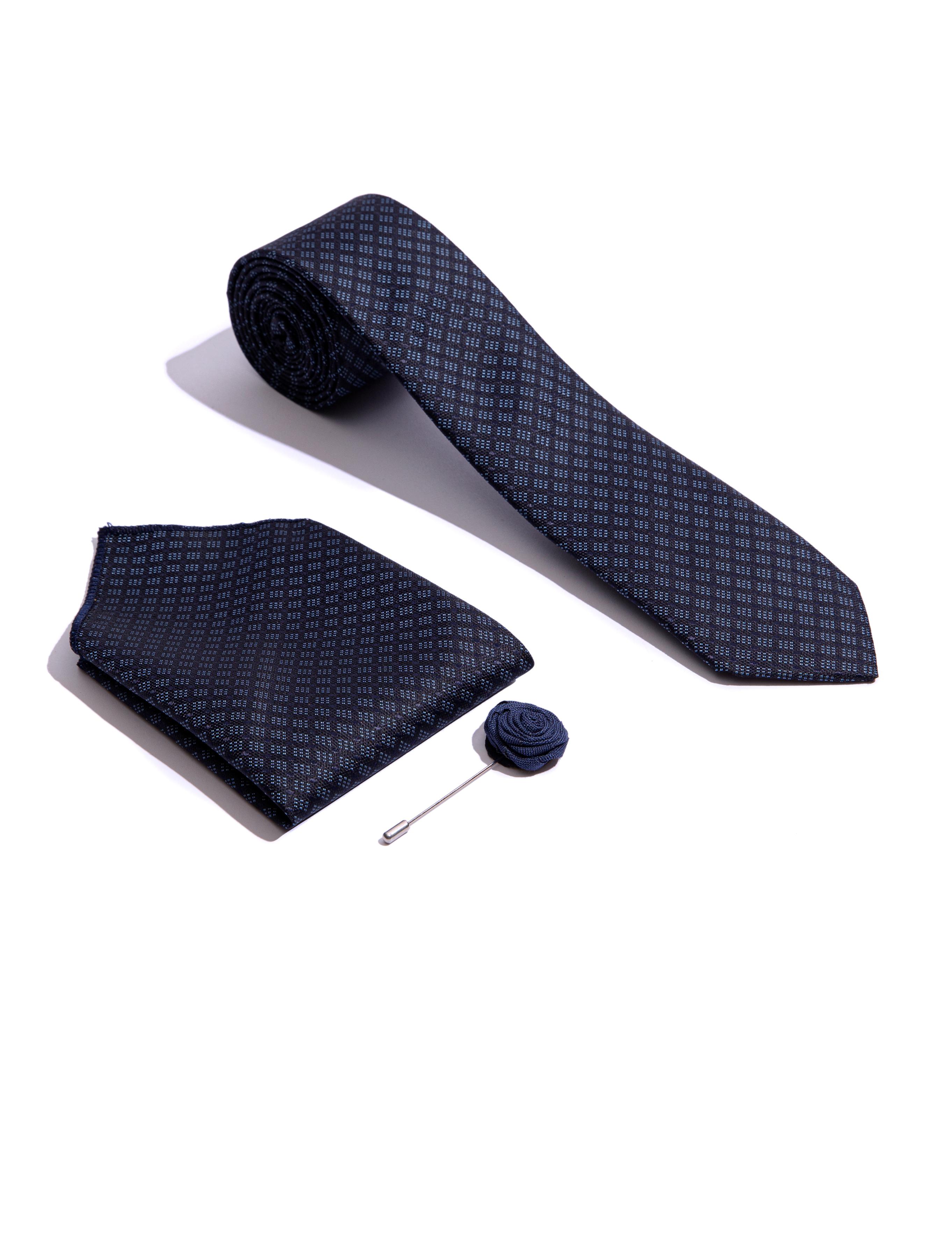 Lacivert 3'lü Kravat Mendil Set