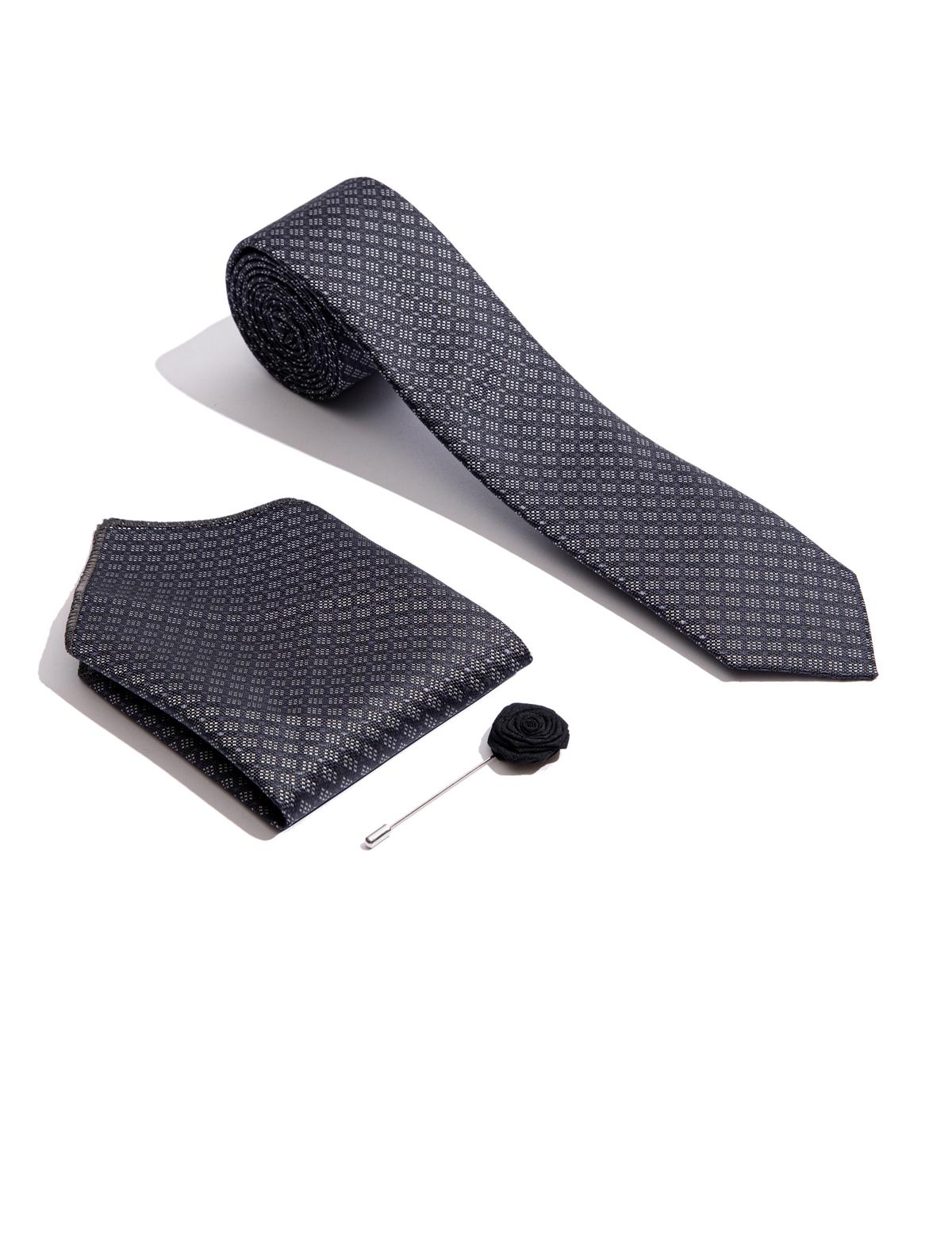Siyah 3'lü Kravat Mendil Set
