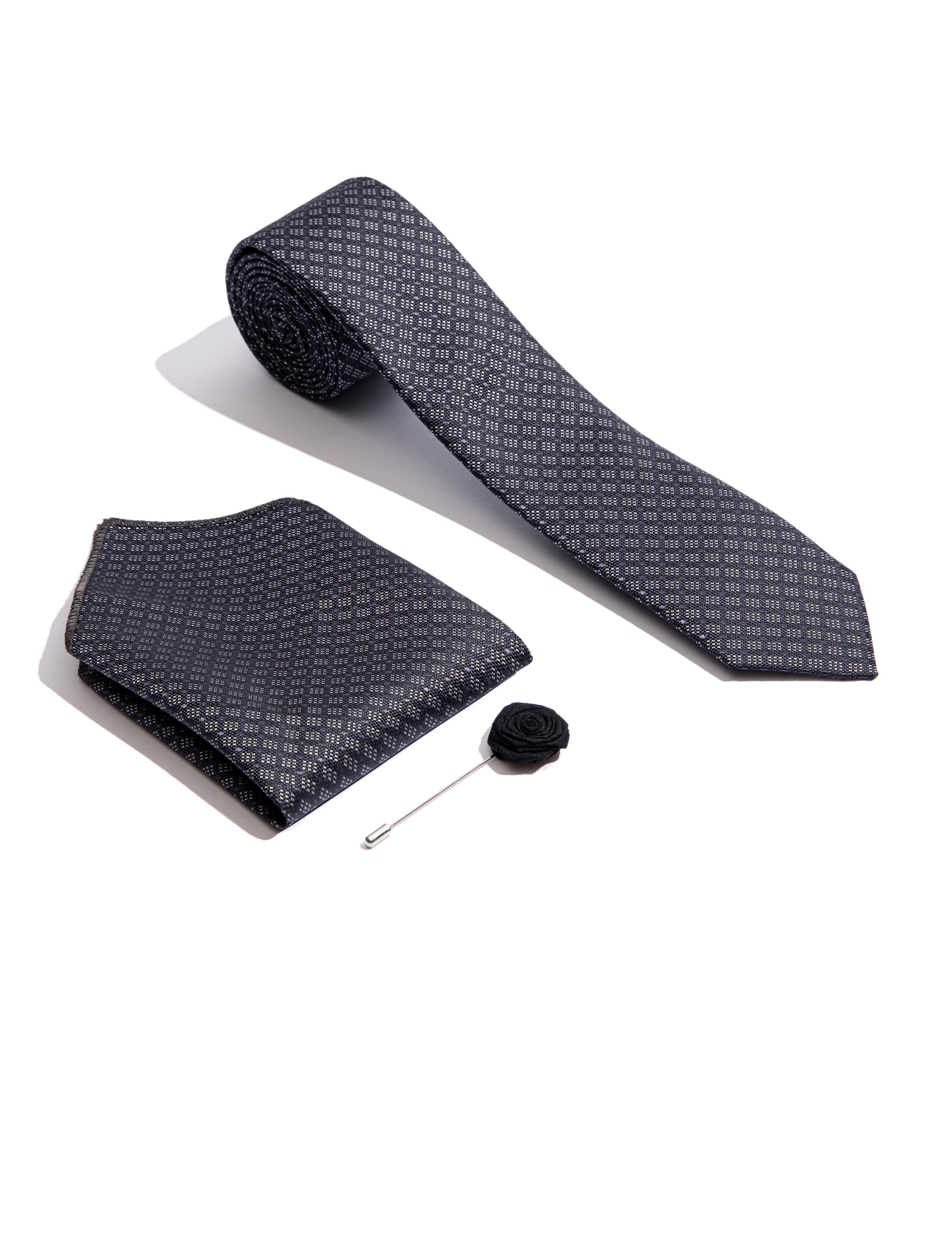 Siyah 3'lü Kravat Mendil Set