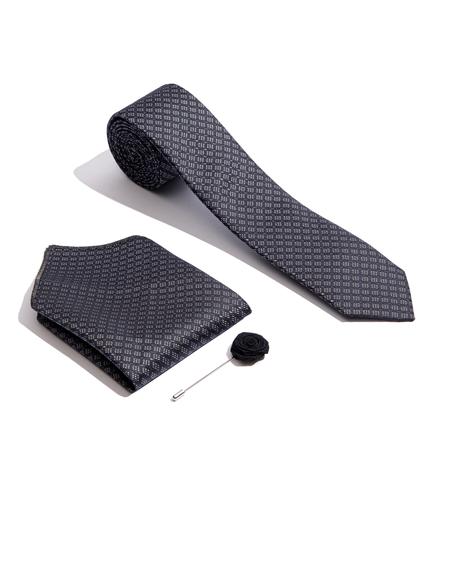 Siyah 3'lü Kravat Mendil Set - 50252878001