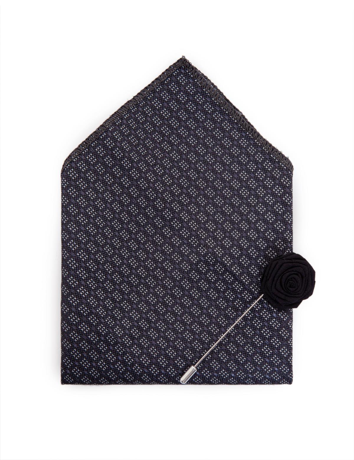 Siyah 3'lü Kravat Mendil Set - 50252878001