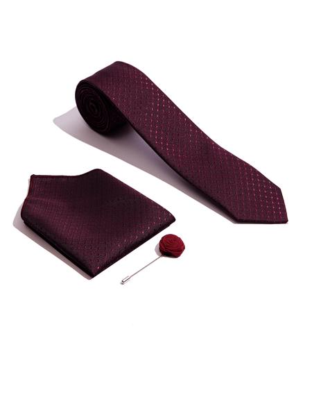 Bordo 3'lü Kravat Mendil Set - 50252878003