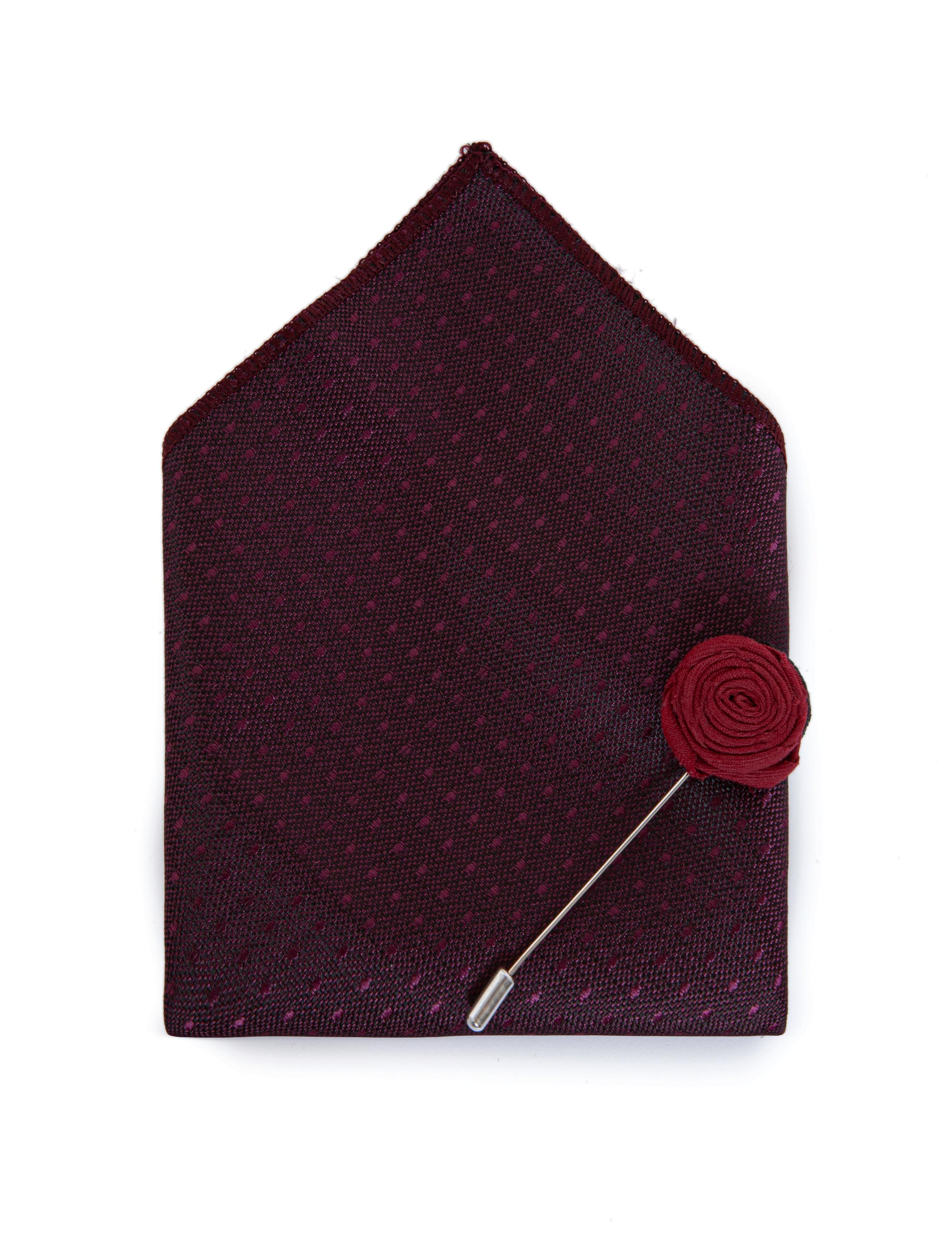 Bordo 3'lü Kravat Mendil Set