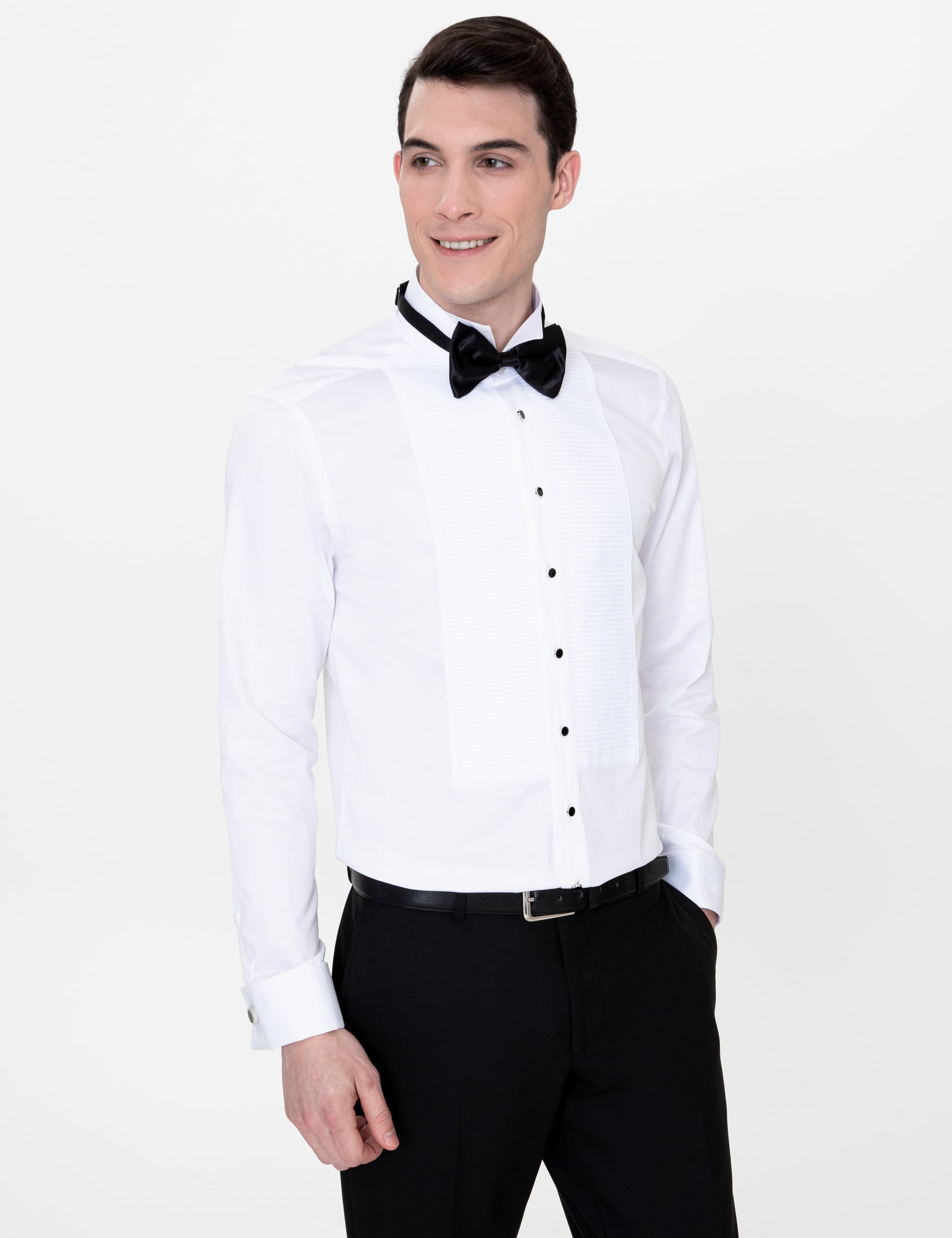 Beyaz Slim Fit Smokin Gömlek
