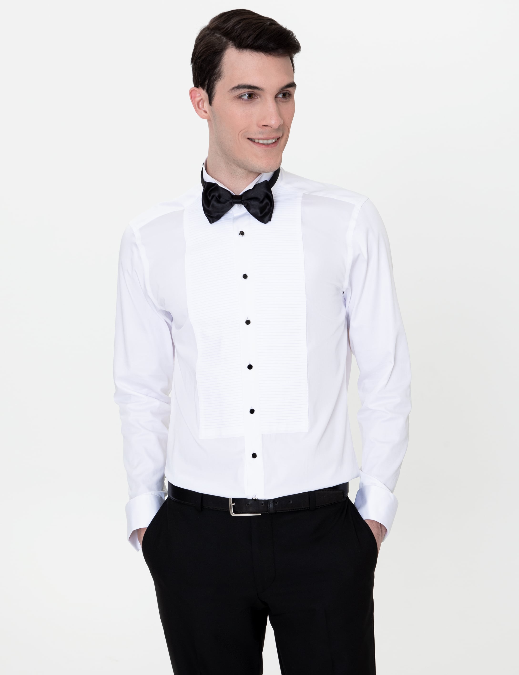 Beyaz Slim Fit Smokin Gömlek