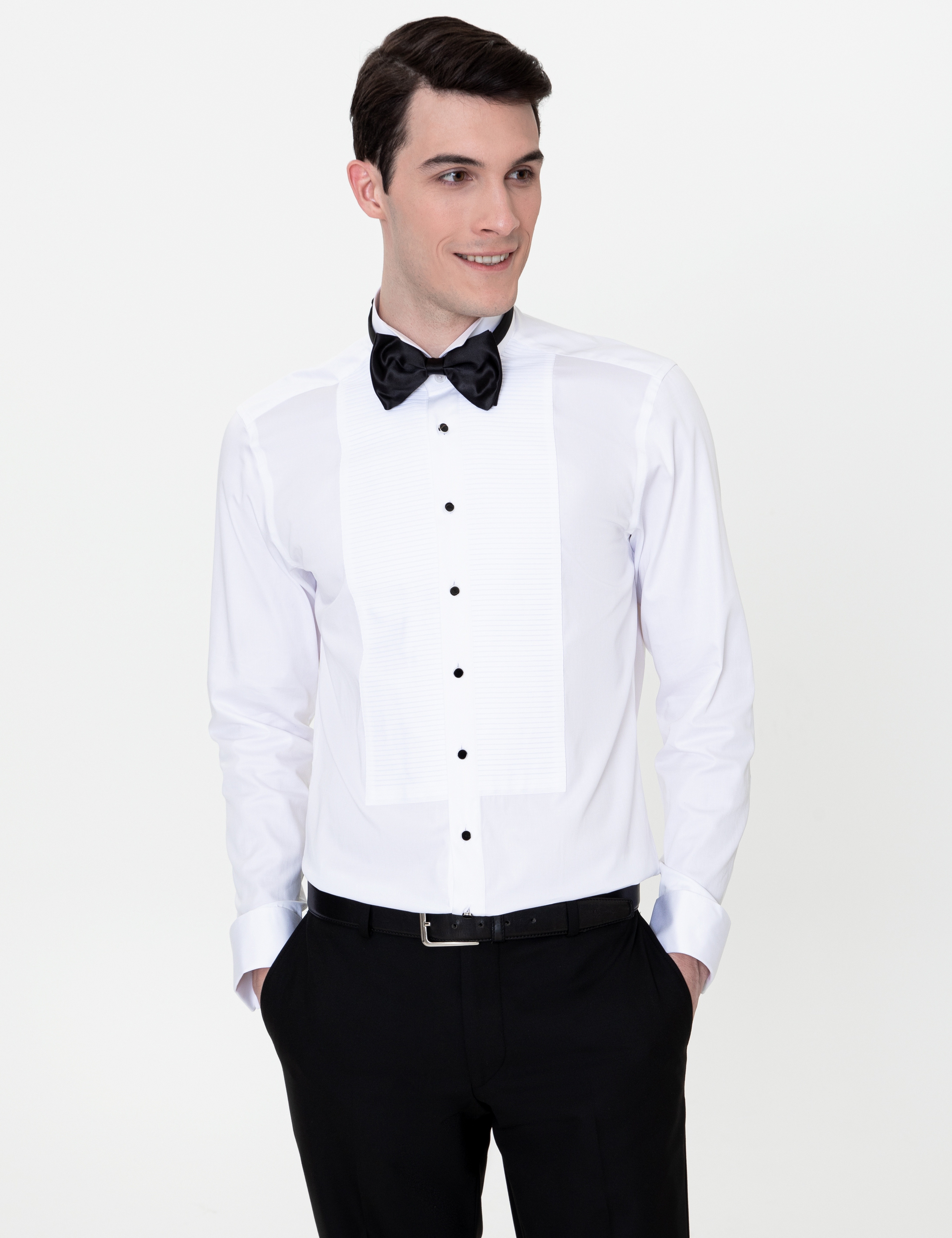 Beyaz Slim Fit Smokin Gömlek - Image 1
