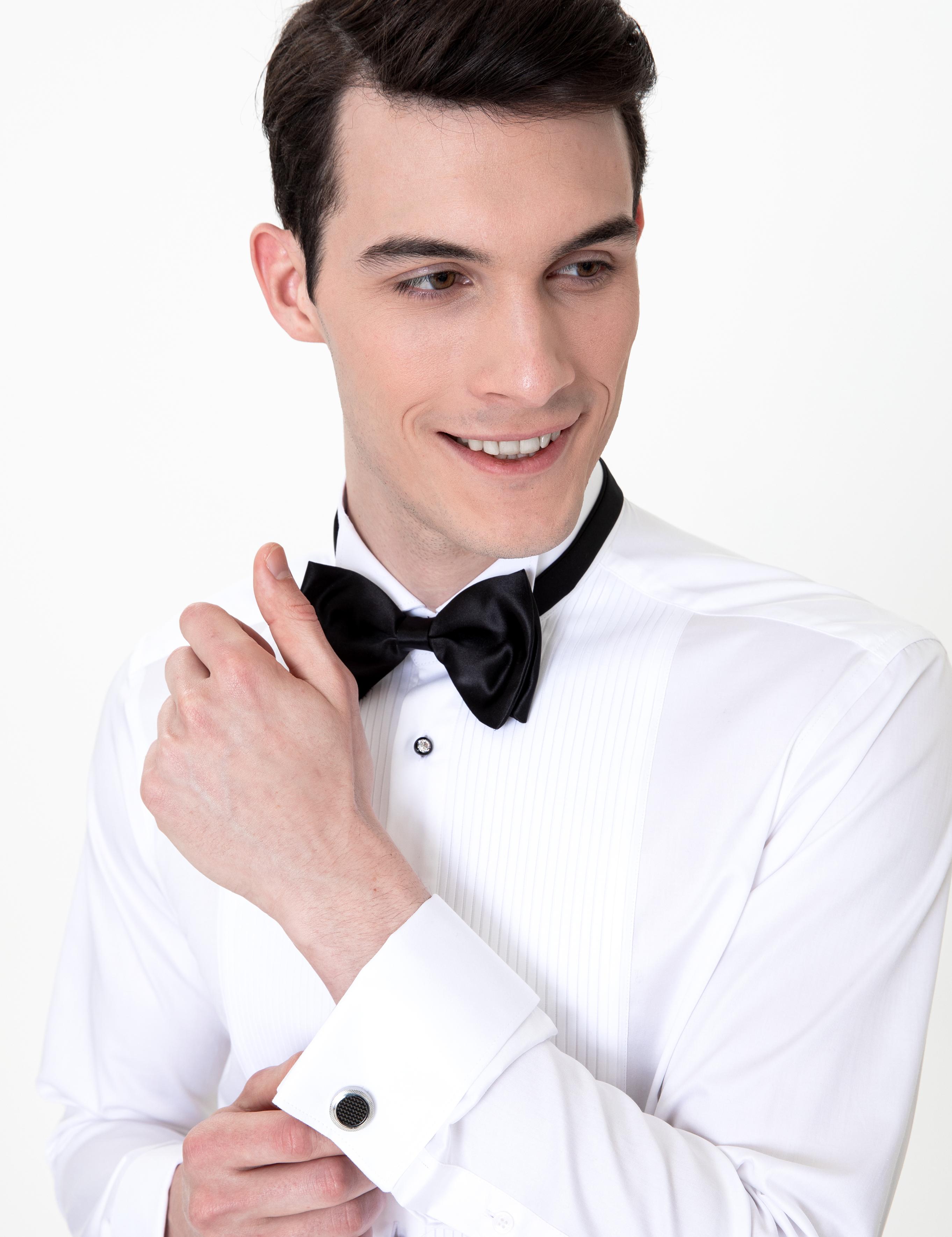 Beyaz Slim Fit Smokin Gömlek