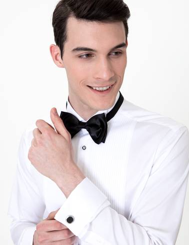 Beyaz Slim Fit Smokin Gömlek