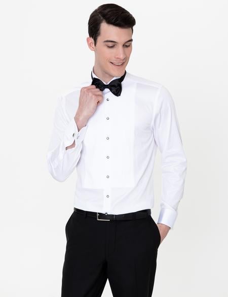 Beyaz Slim Fit Smokin Gömlek - 50246035007