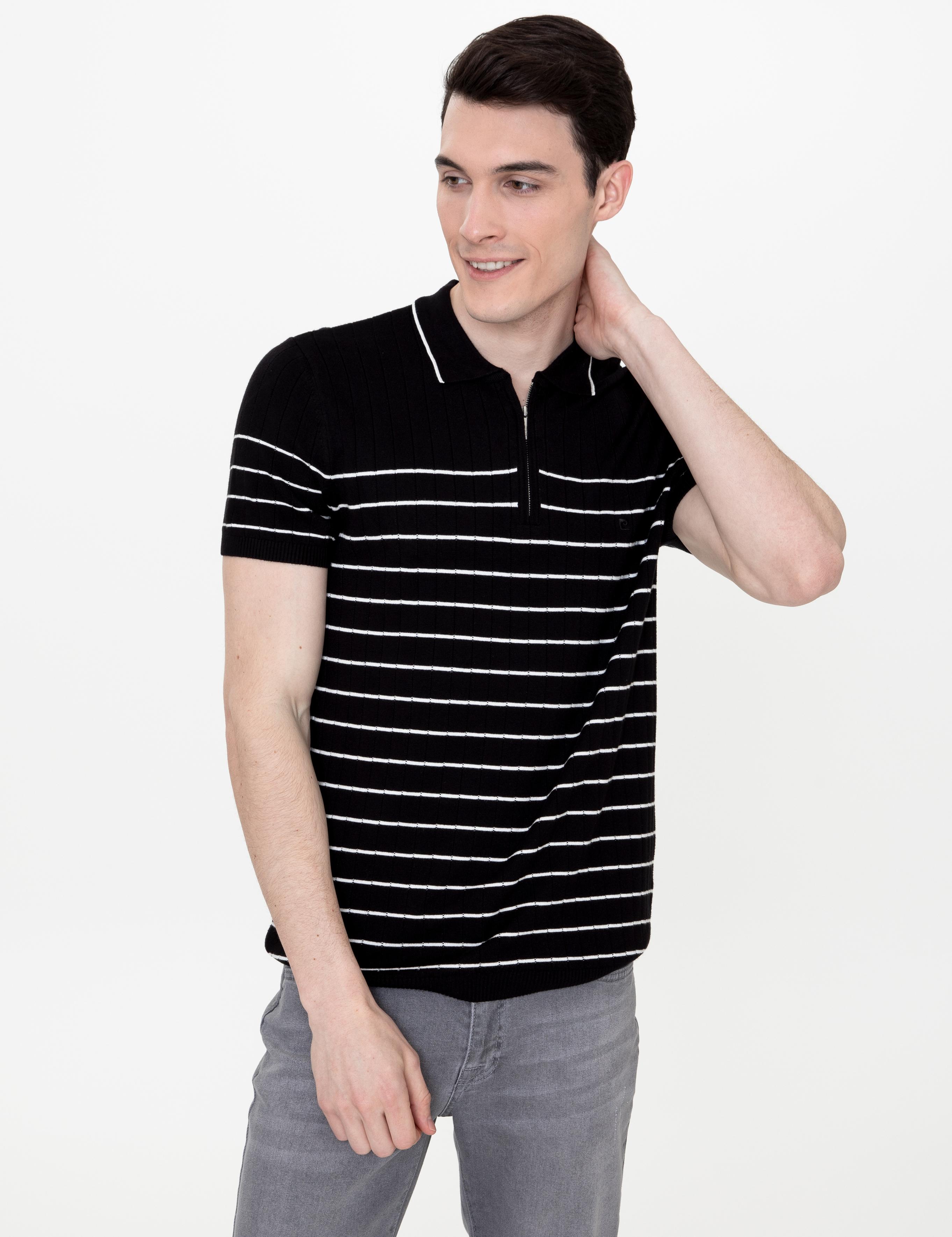 Siyah Slim Fit Polo Yaka Triko Tişört