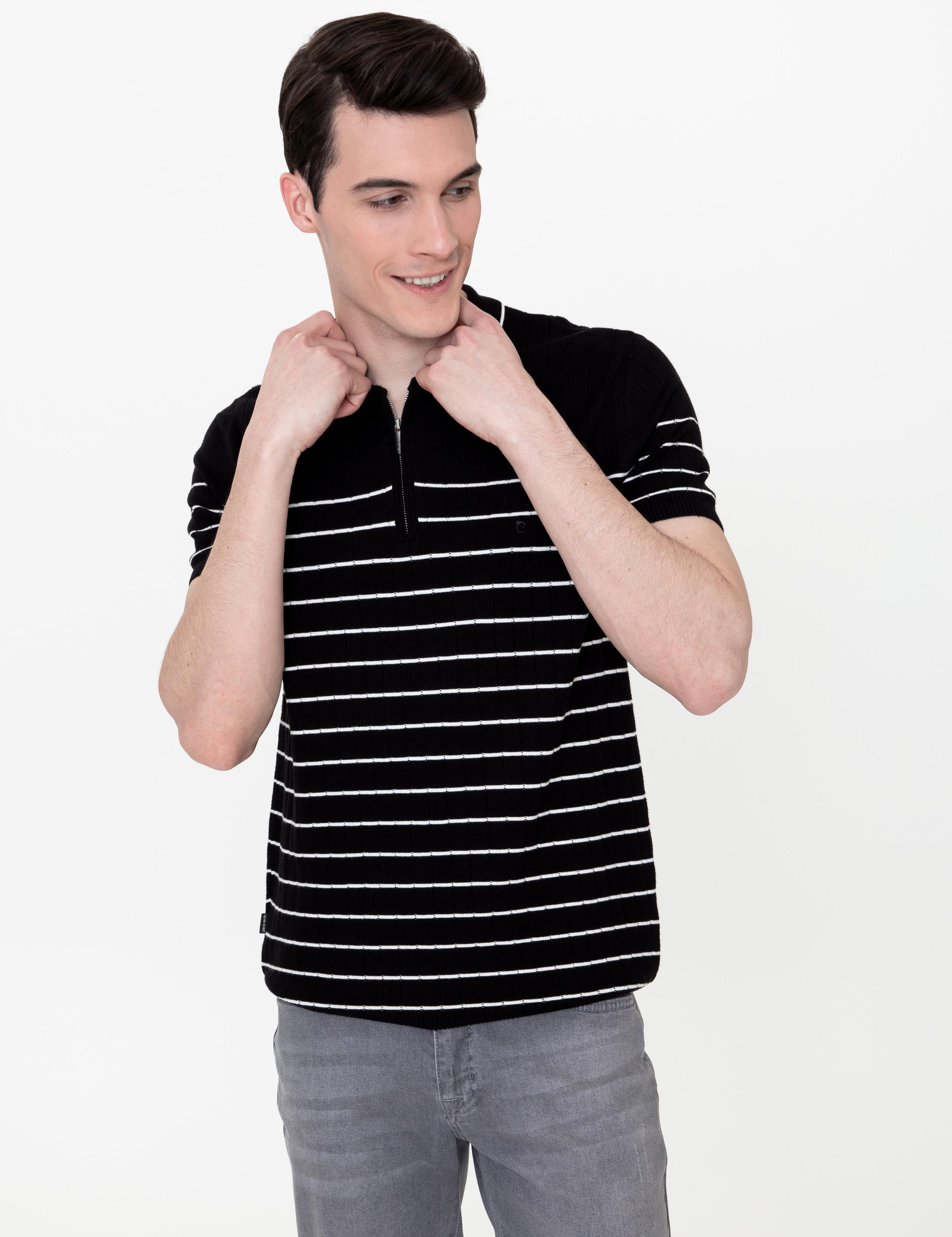 Siyah Slim Fit Polo Yaka Triko Tişört