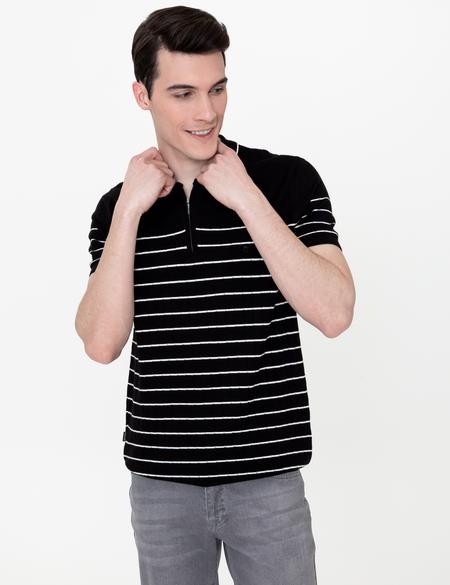 Siyah Slim Fit Polo Yaka Triko Tişört - 50249694007