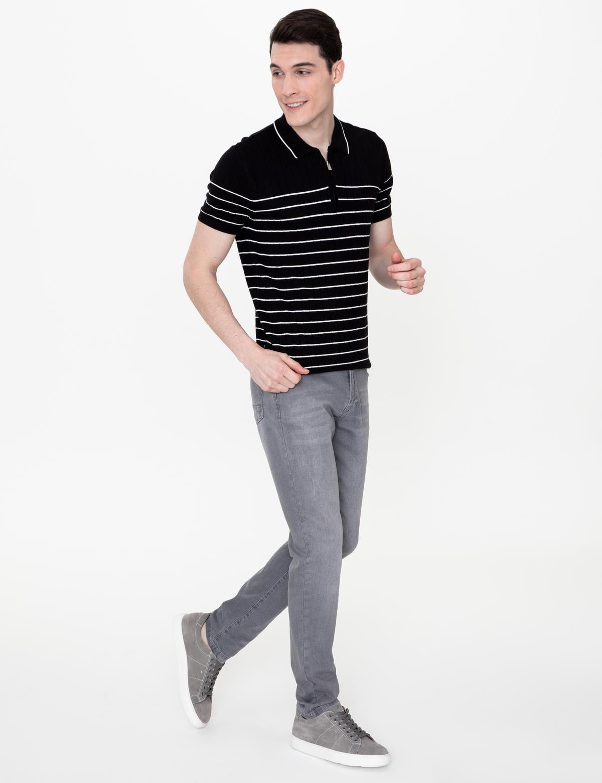 Siyah Slim Fit Polo Yaka Triko Tişört - 50249694007