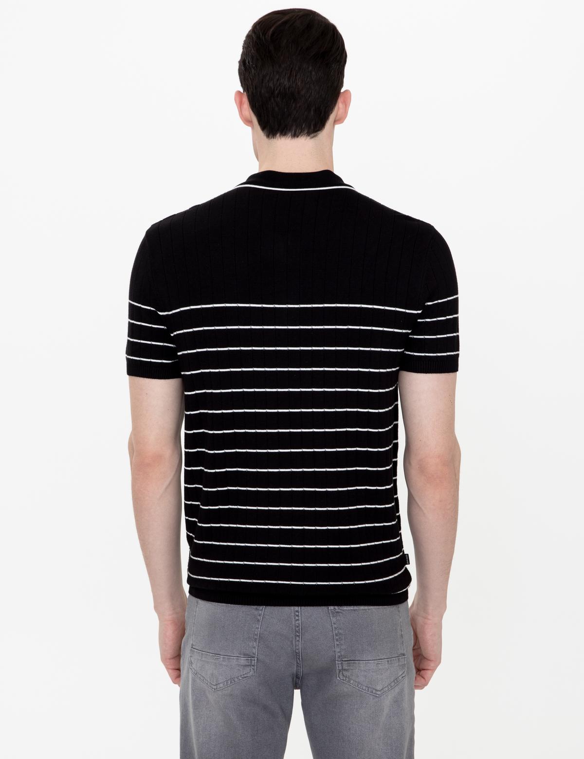 Siyah Slim Fit Polo Yaka Triko Tişört - 50249694007