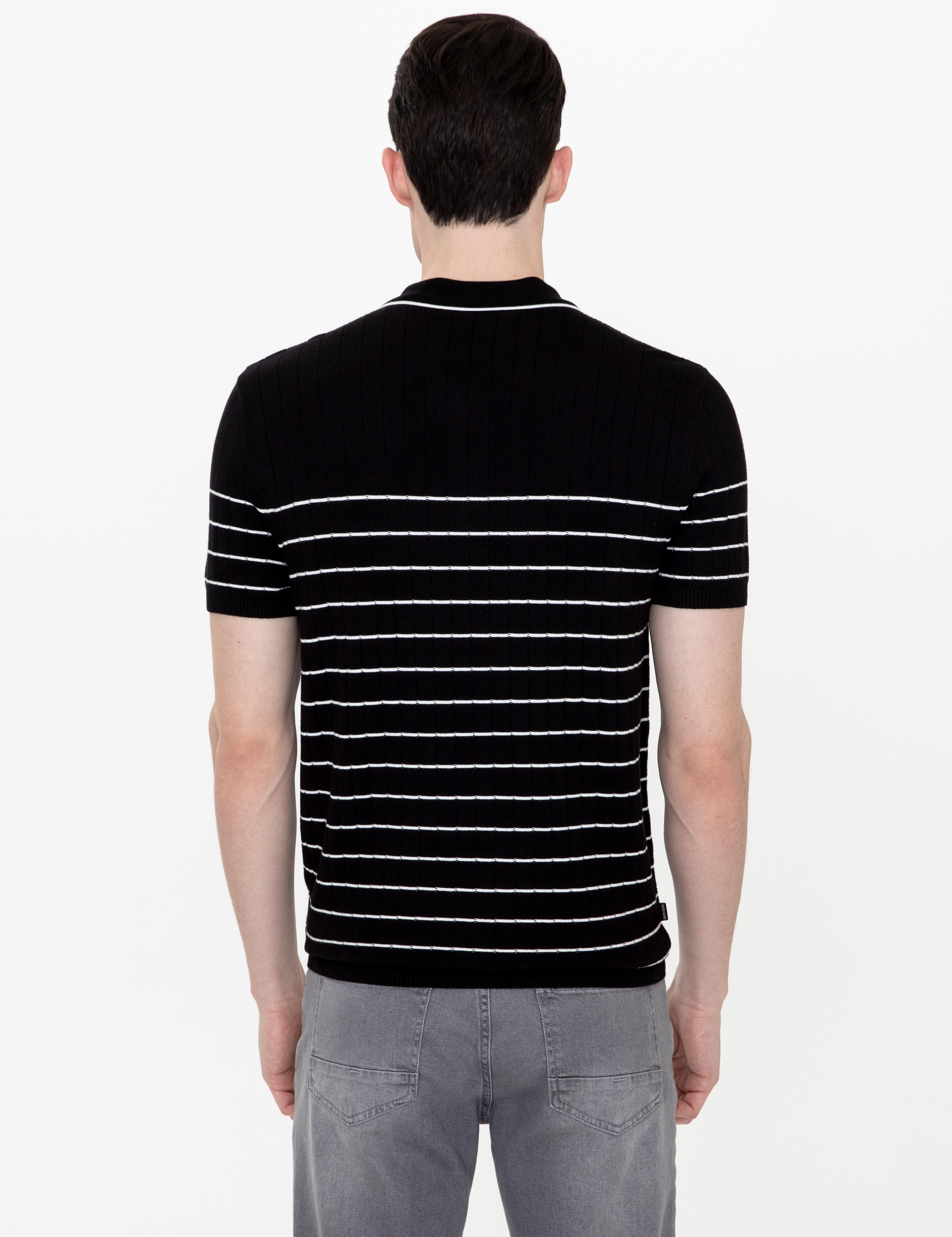 Siyah Slim Fit Polo Yaka Triko Tişört