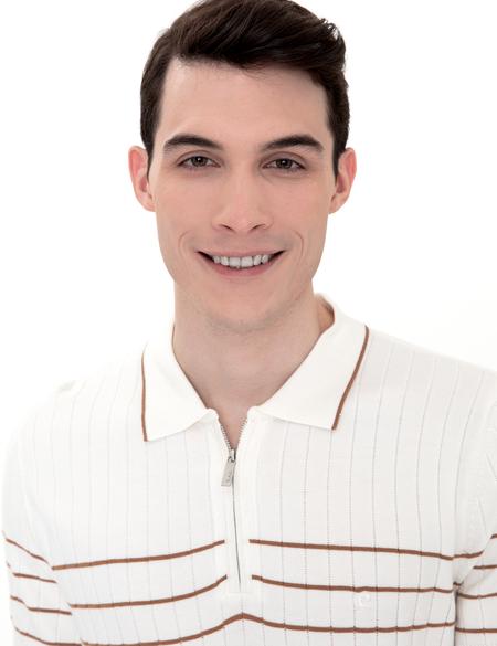 Ekru Slim Fit Fermuarlı Polo Yaka Triko Tişört - 50249694014