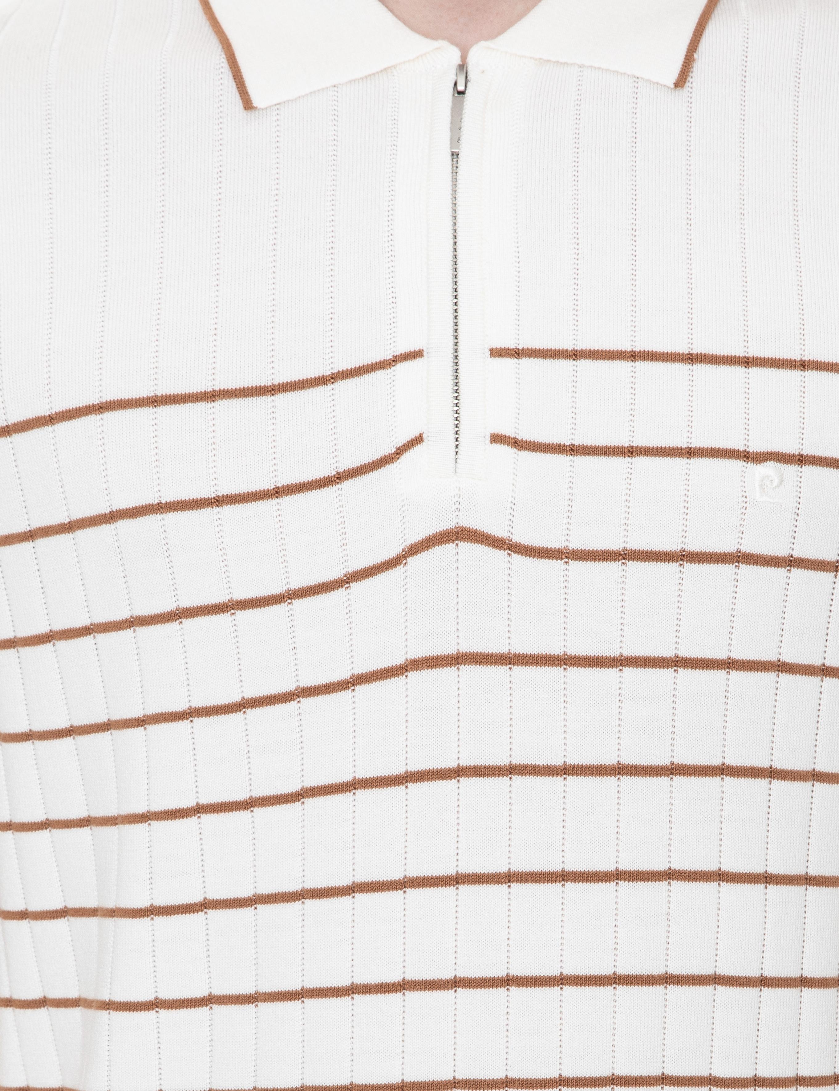 Ekru Slim Fit Fermuarlı Polo Yaka Triko Tişört