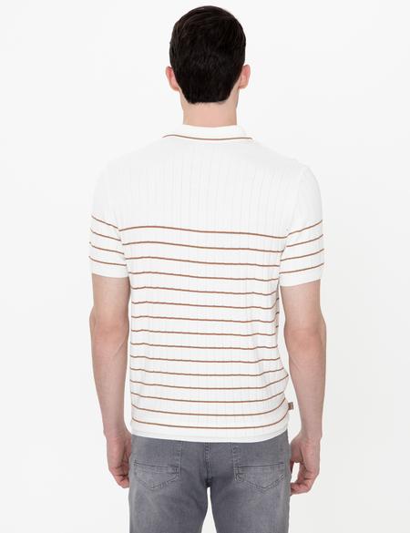 Ekru Slim Fit Fermuarlı Polo Yaka Triko Tişört - 50249694014