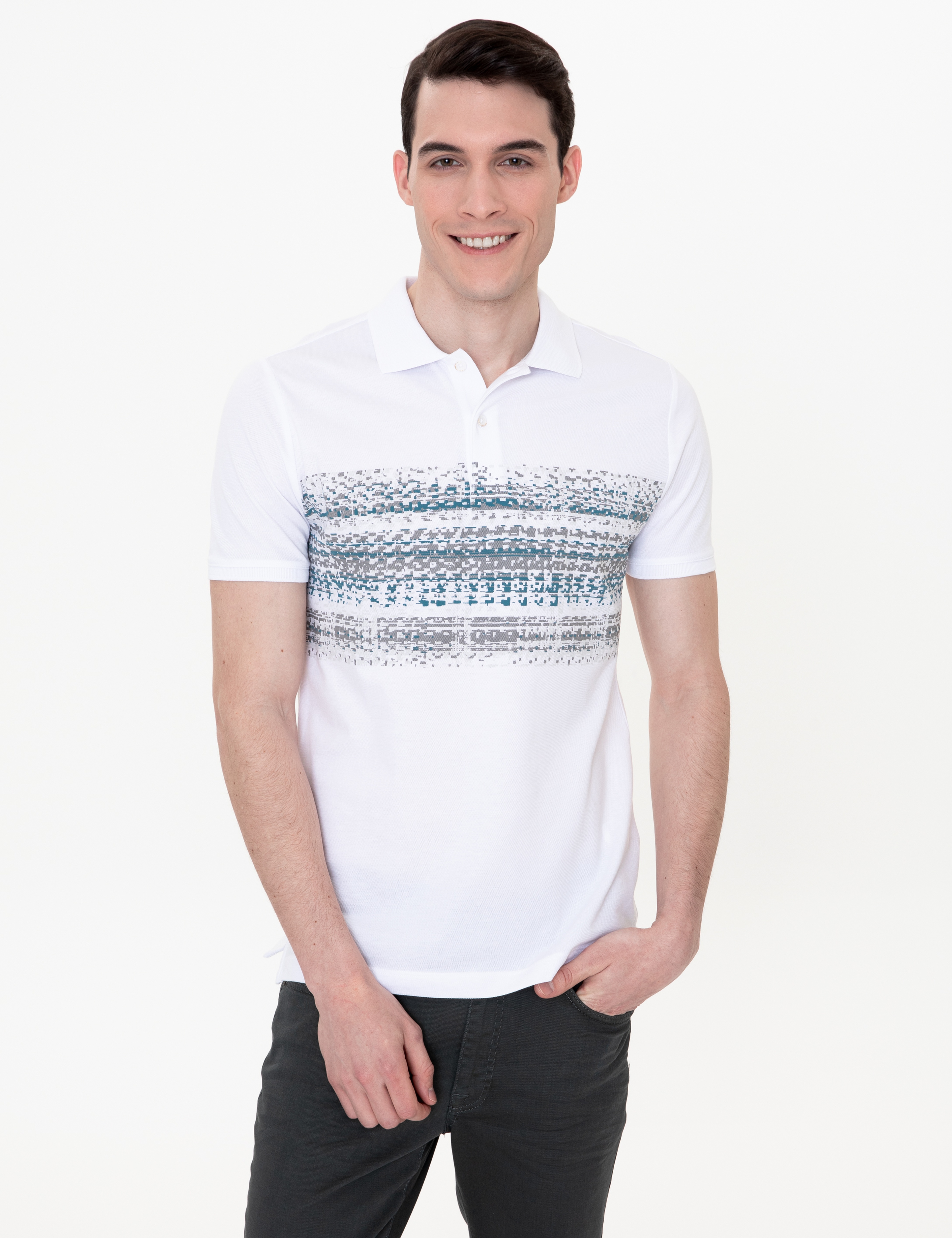 Beyaz Slim Fit Polo Yaka Tişört - Image 2