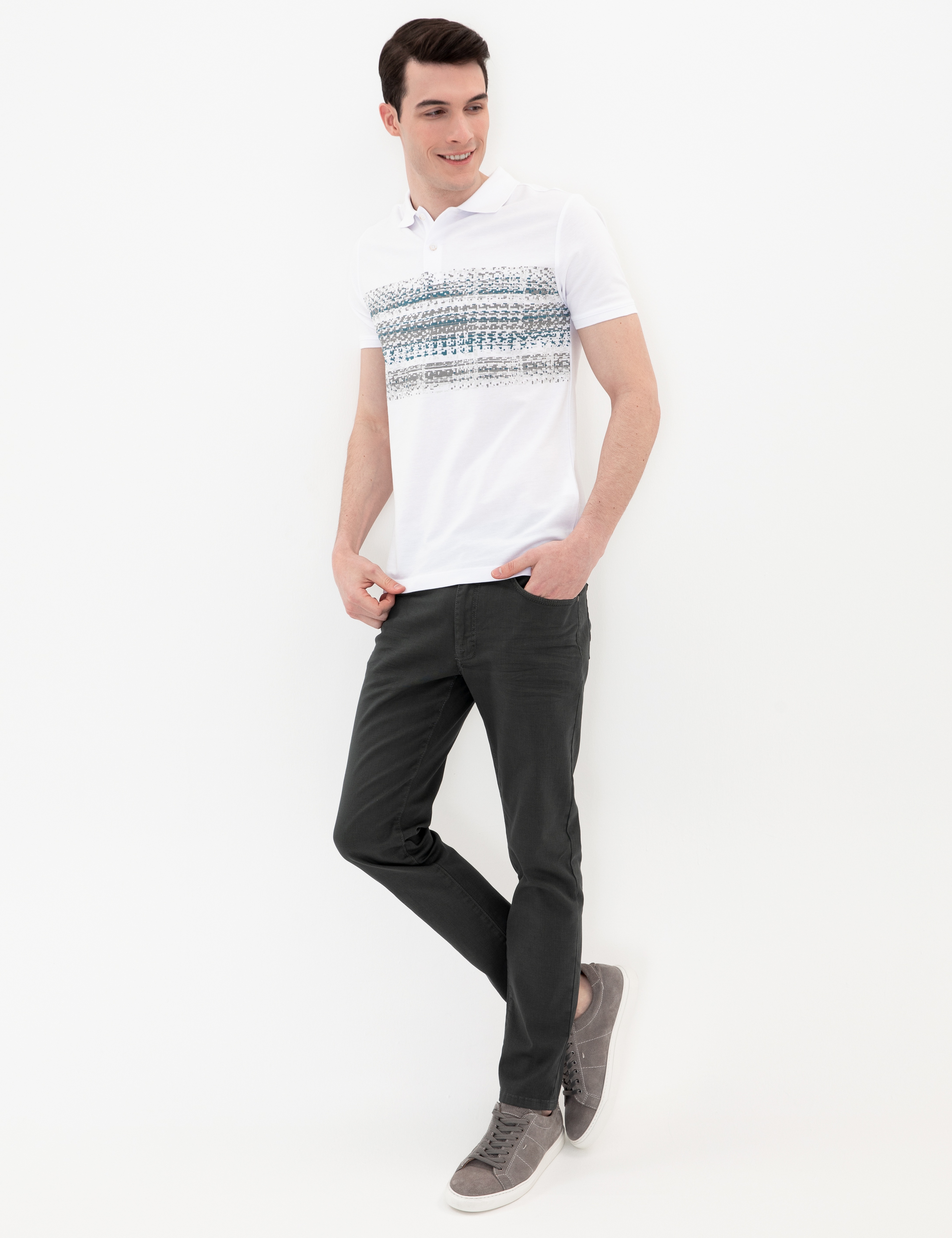 Beyaz Slim Fit Polo Yaka Tişört - Image 4