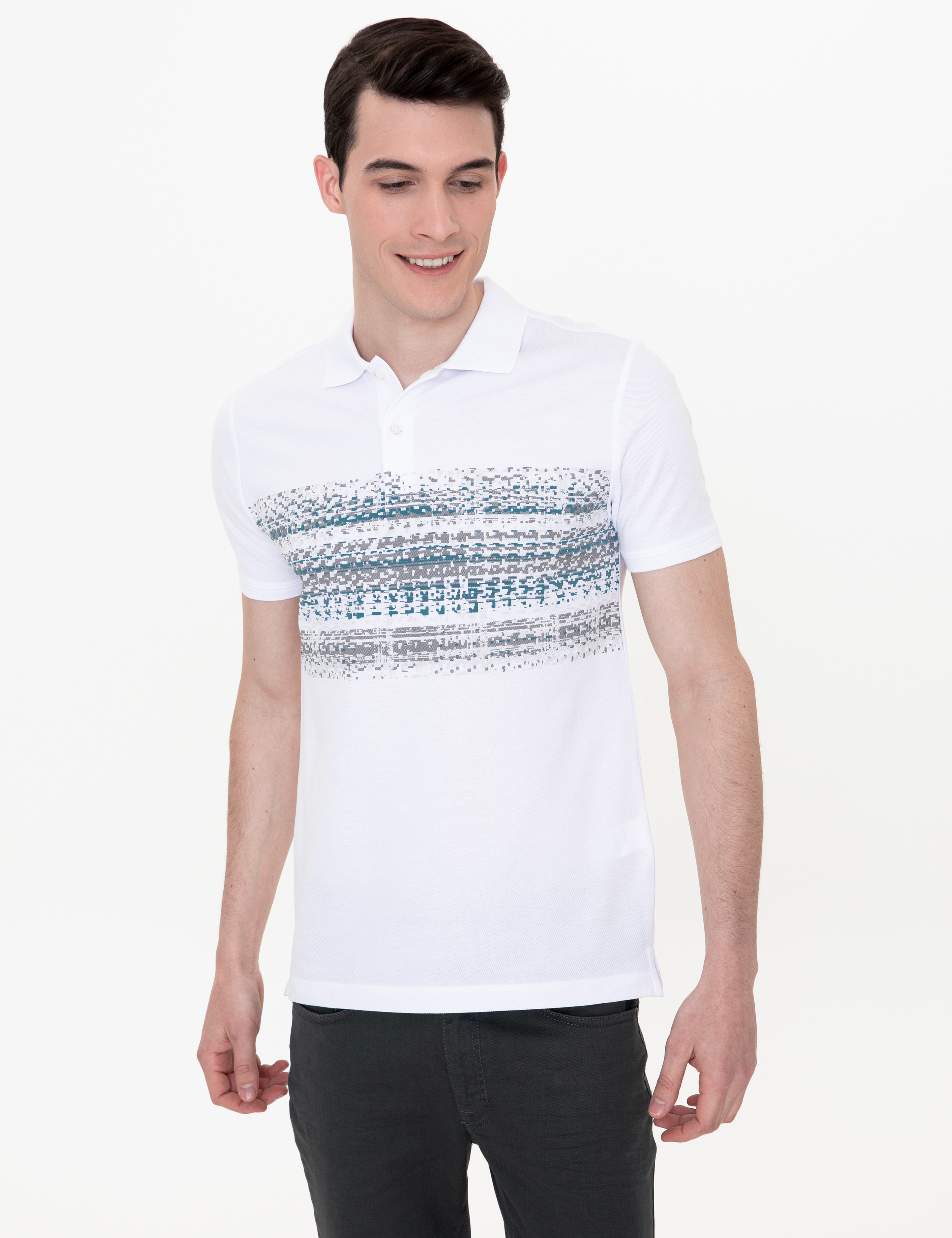 Beyaz Slim Fit Polo Yaka Tişört - Image 3